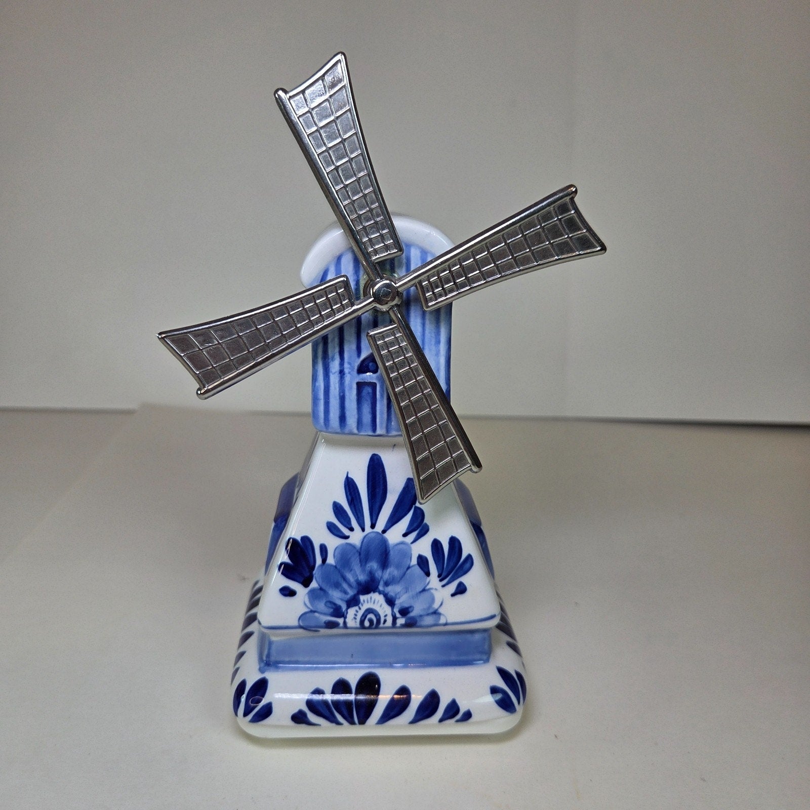 Delft Blue Elesva Windmill Figurine Holland 7" Ceramic Music Box (Non-Working)