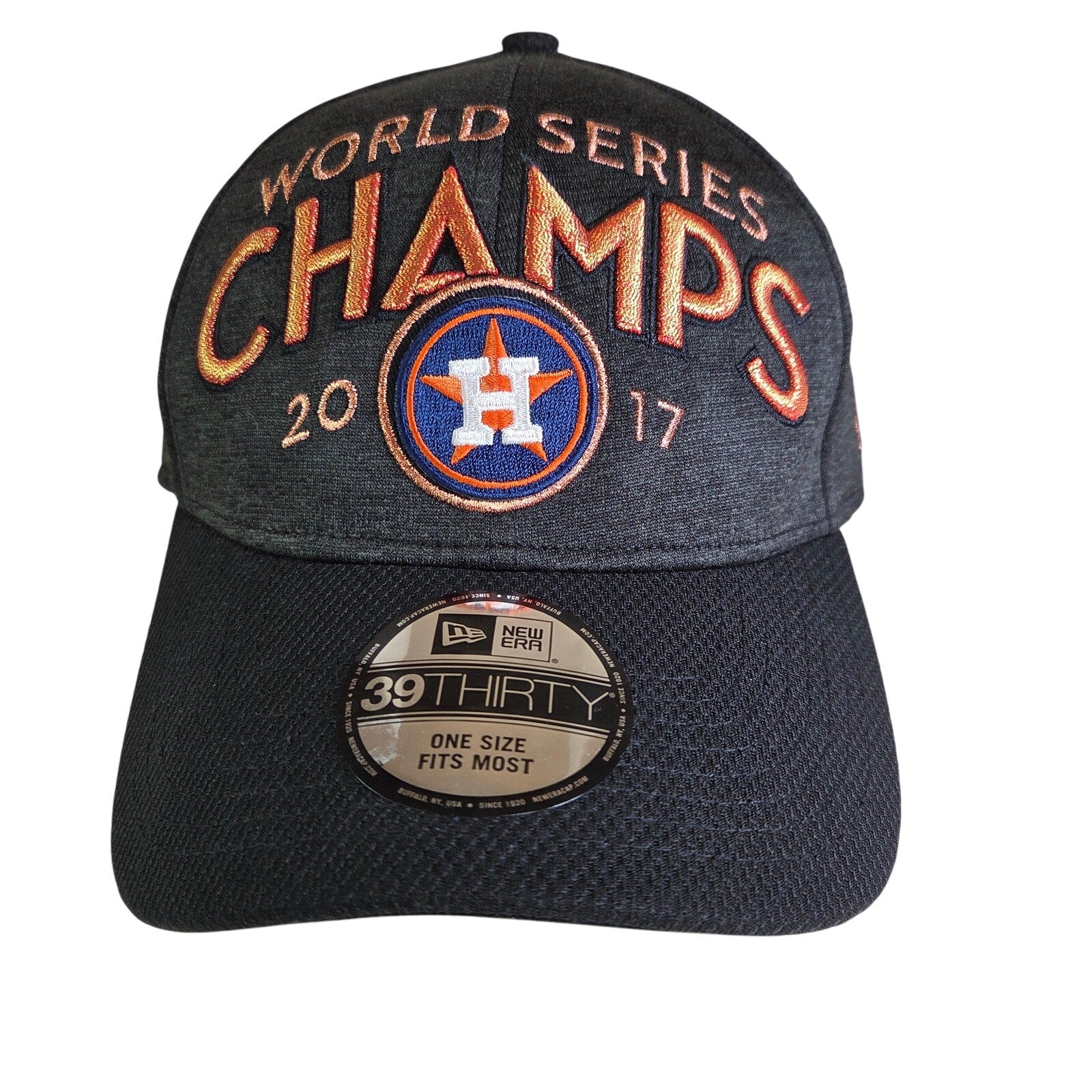 New Era 39Thirty Houston Astros 2017 World Series Champs Hat osfm Black Gray