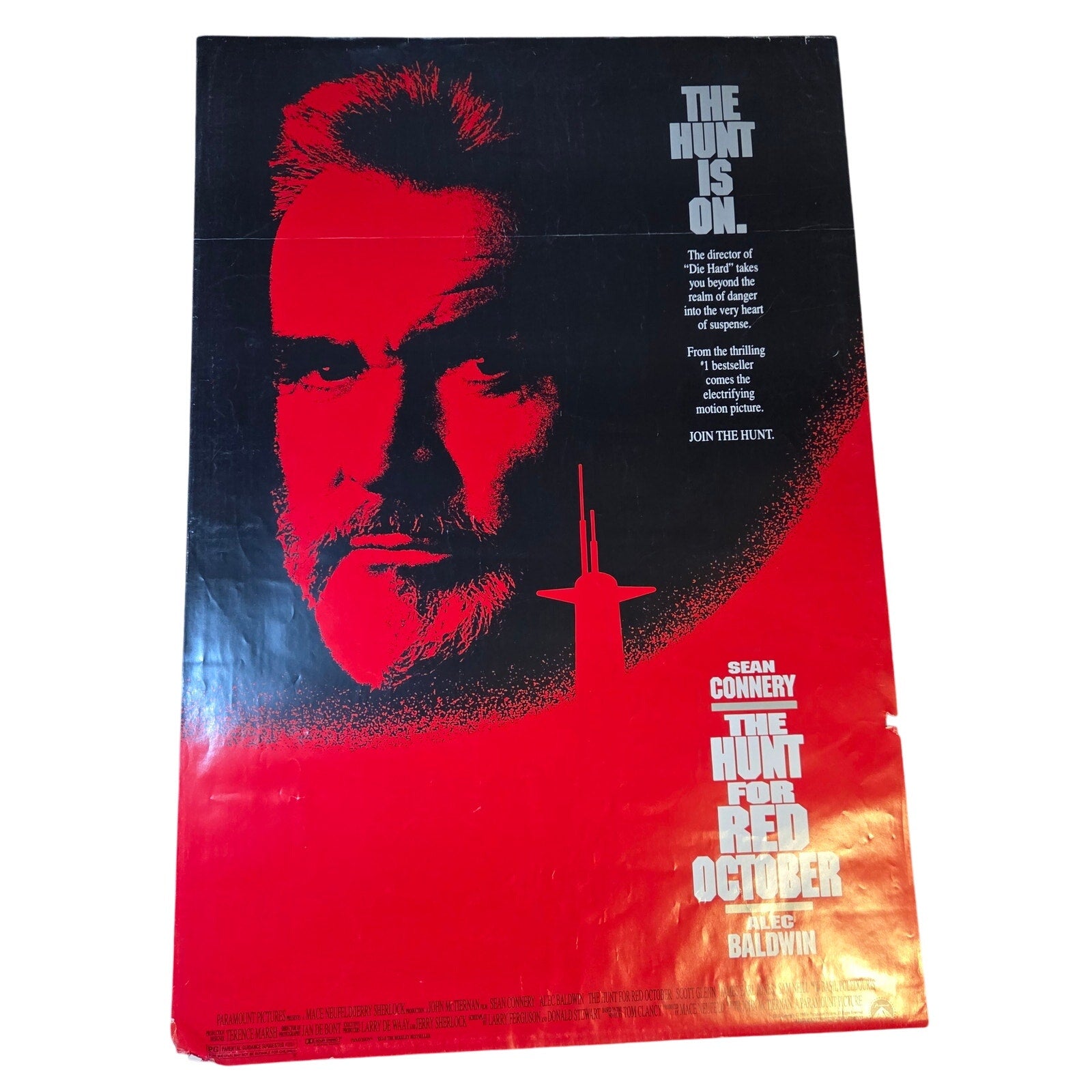 Original 1990 Hunt for Red October Movie Poster 27x39 Sean Connery Alec Baldwin