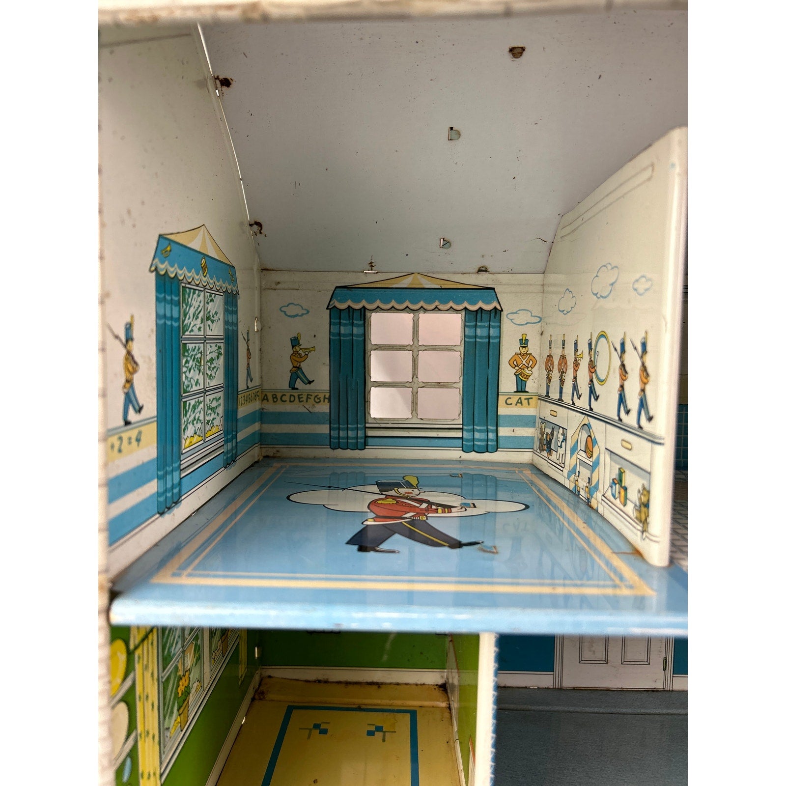 Vintage Marx Tin Litho Two Story Colonial Dollhouse Metal 1950s