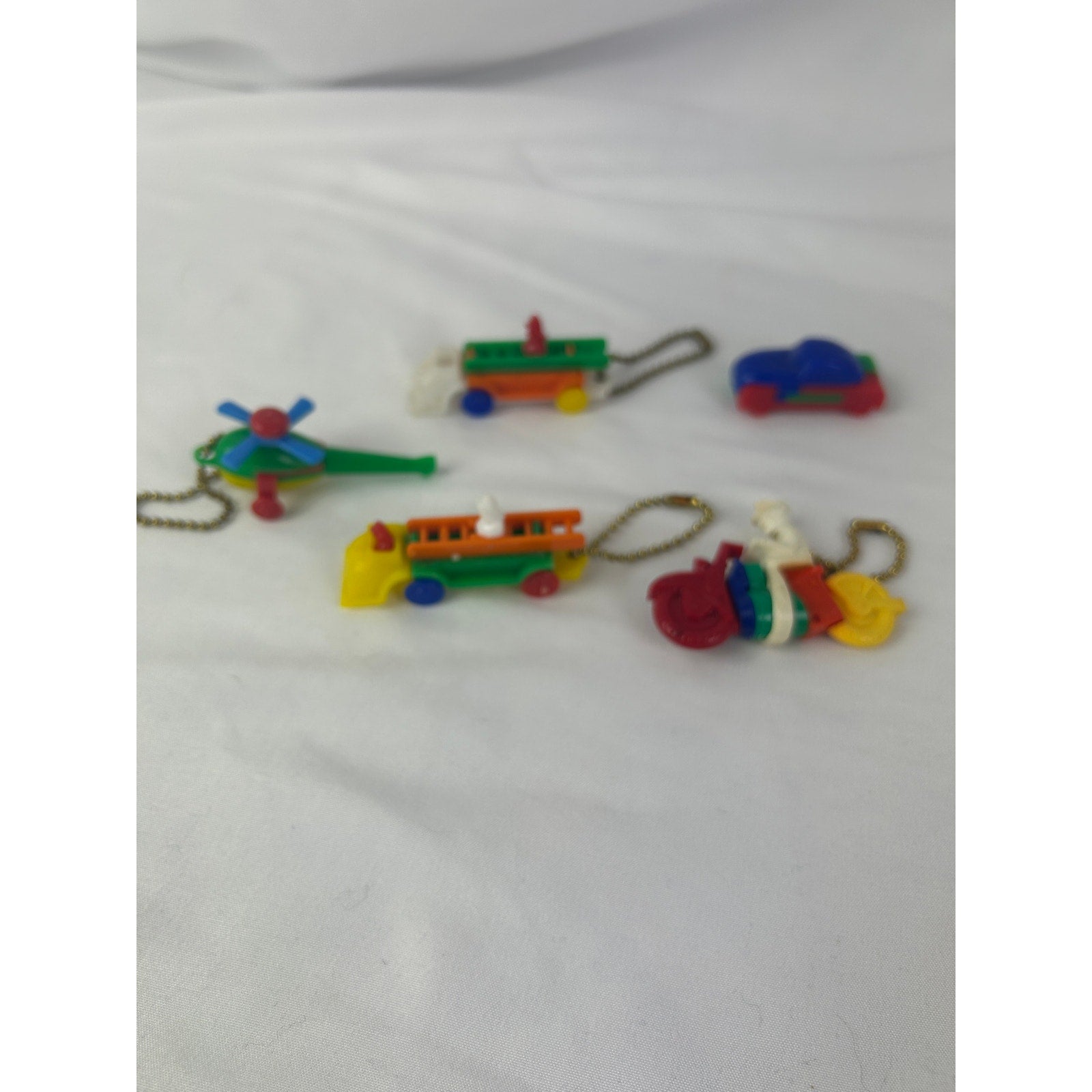 Vintage 1950s Vehicle Puzzle Keychain Lot Fire Truck Helicopter Toy