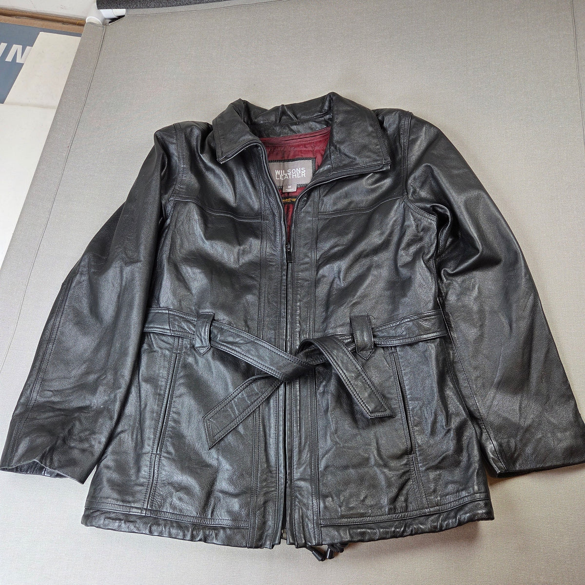 Wilsons Leather Women's M Belted Leather Jacket 3M Thinsulate Black Zip