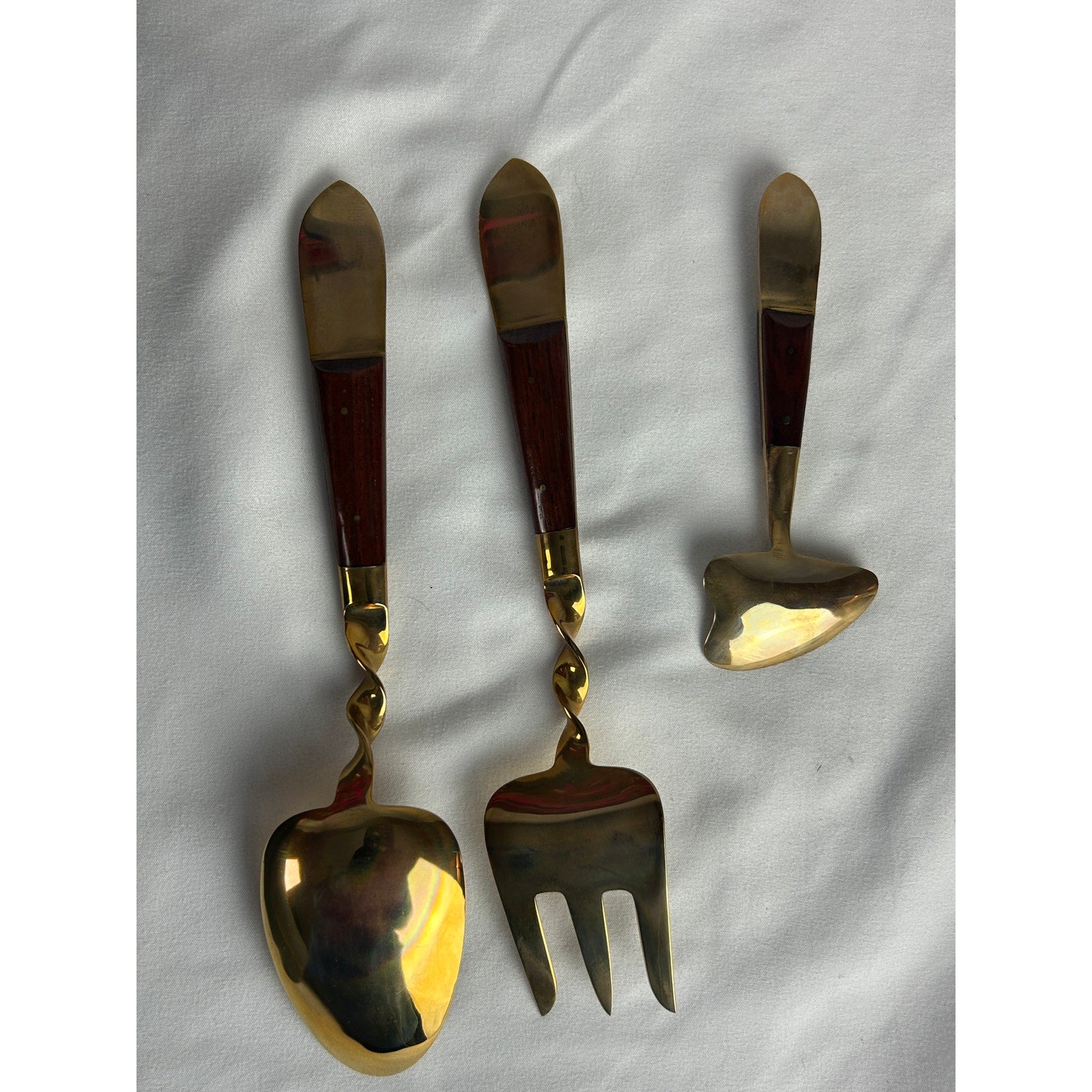 Vintage Siam Brass Bronze Flatware Serving Set Thailand 24 Pc Case