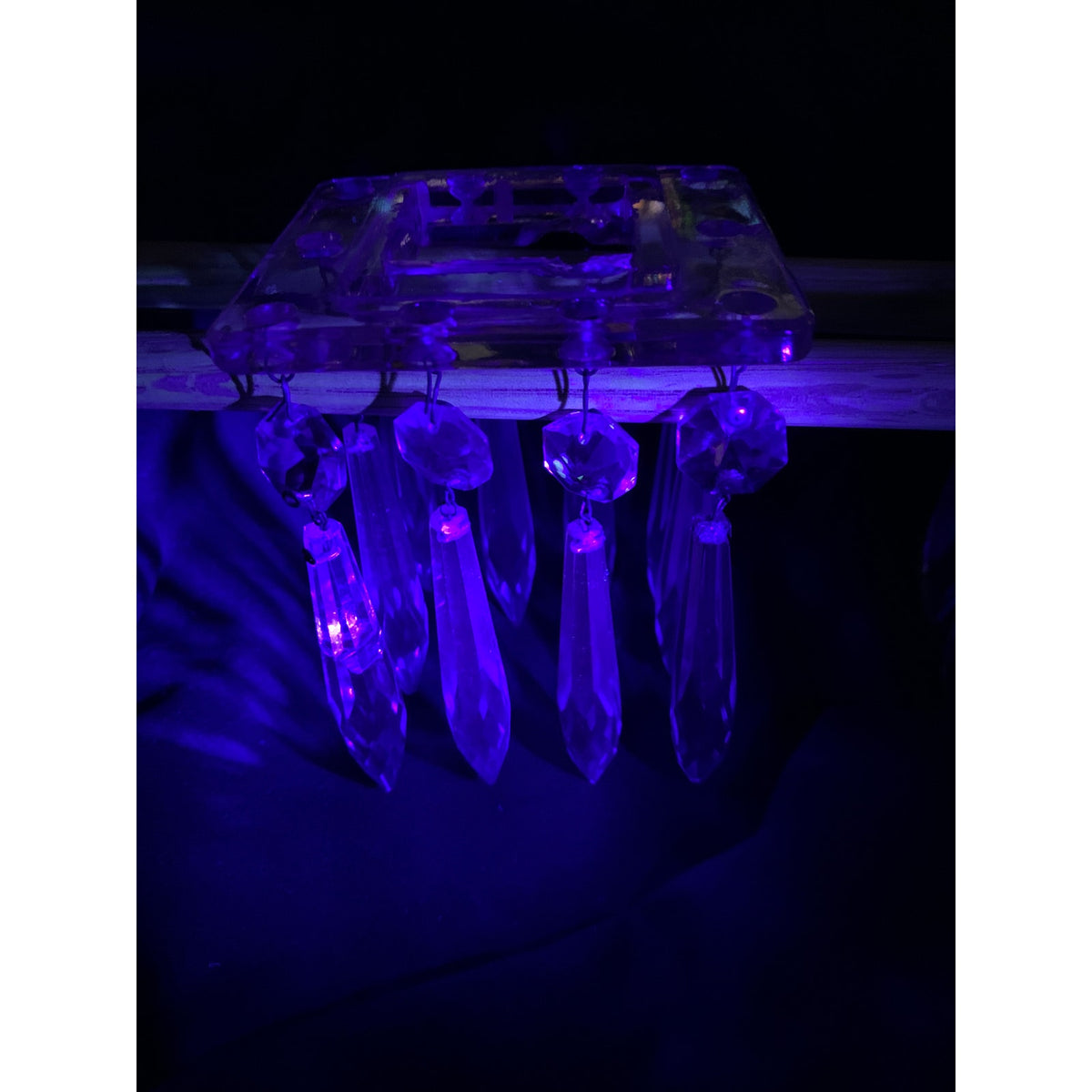 Vintage Lead Crystal Square Bobeches 16 Hanging Prisms Chandelier Pair