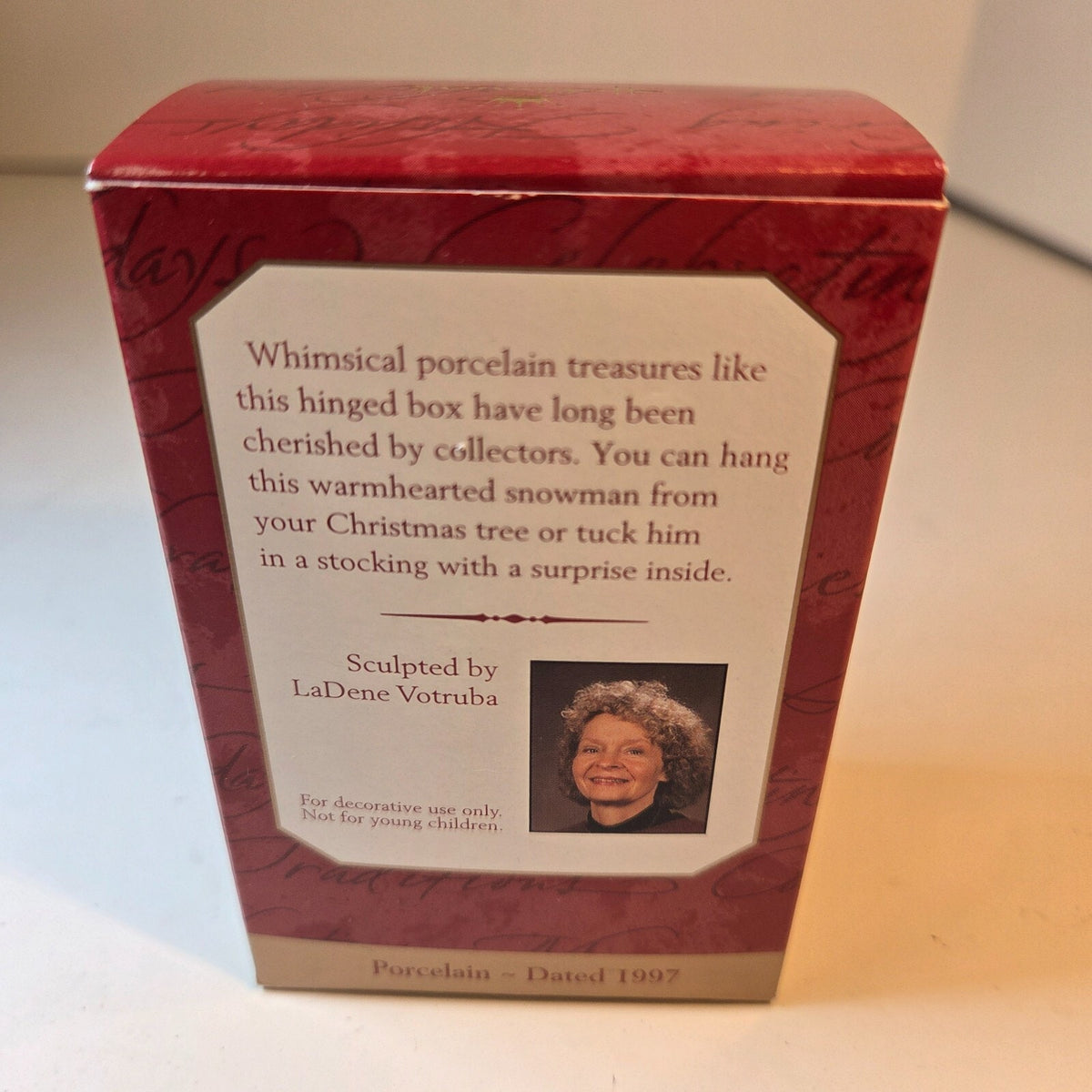 1997 Hallmark Keepsake Snowman Porcelain Hinged Trinket Box Ornament QX6772 NIB
