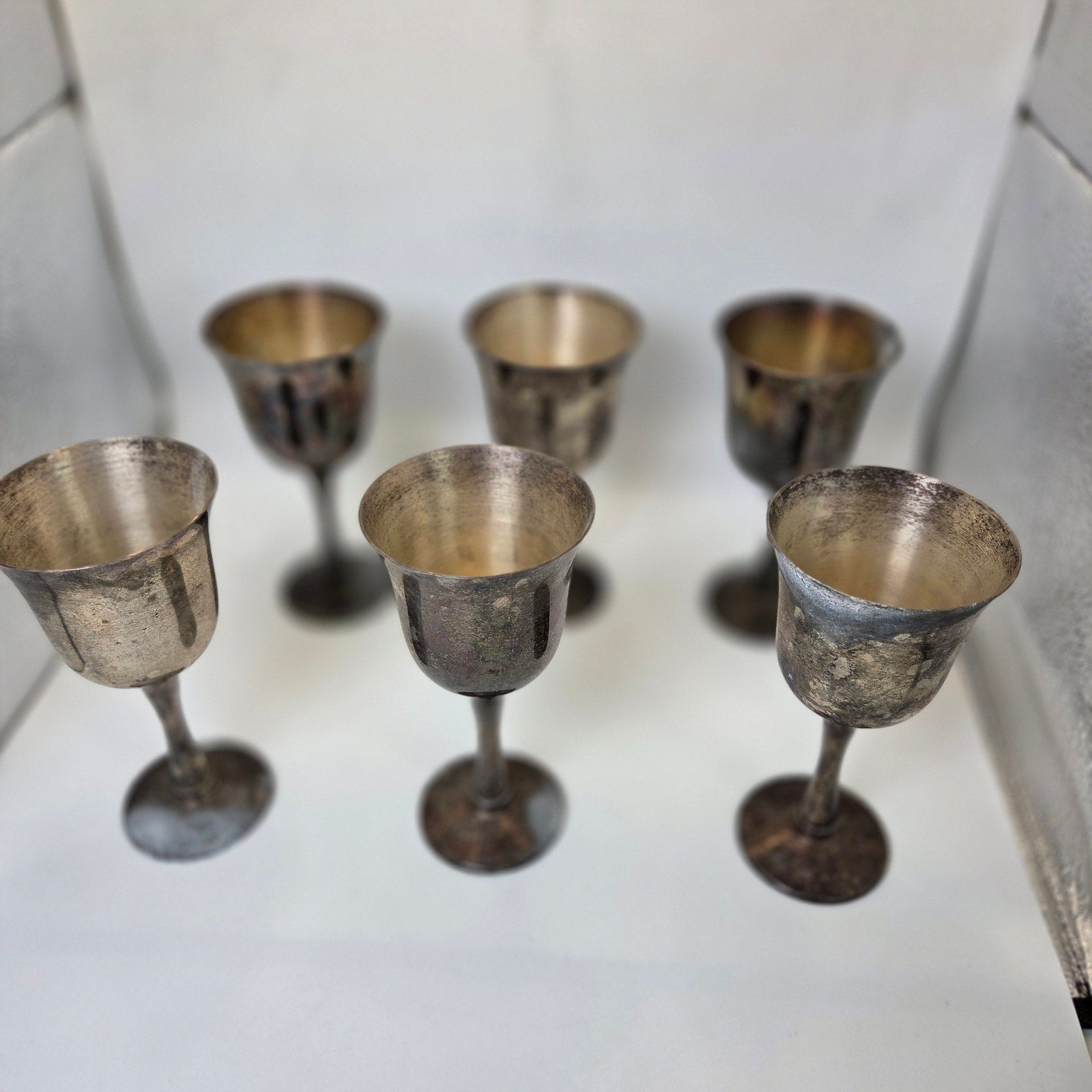 Salem Silverplate Portugal Goblets Set of 6 Vintage Chalice Cups Heavy Patina