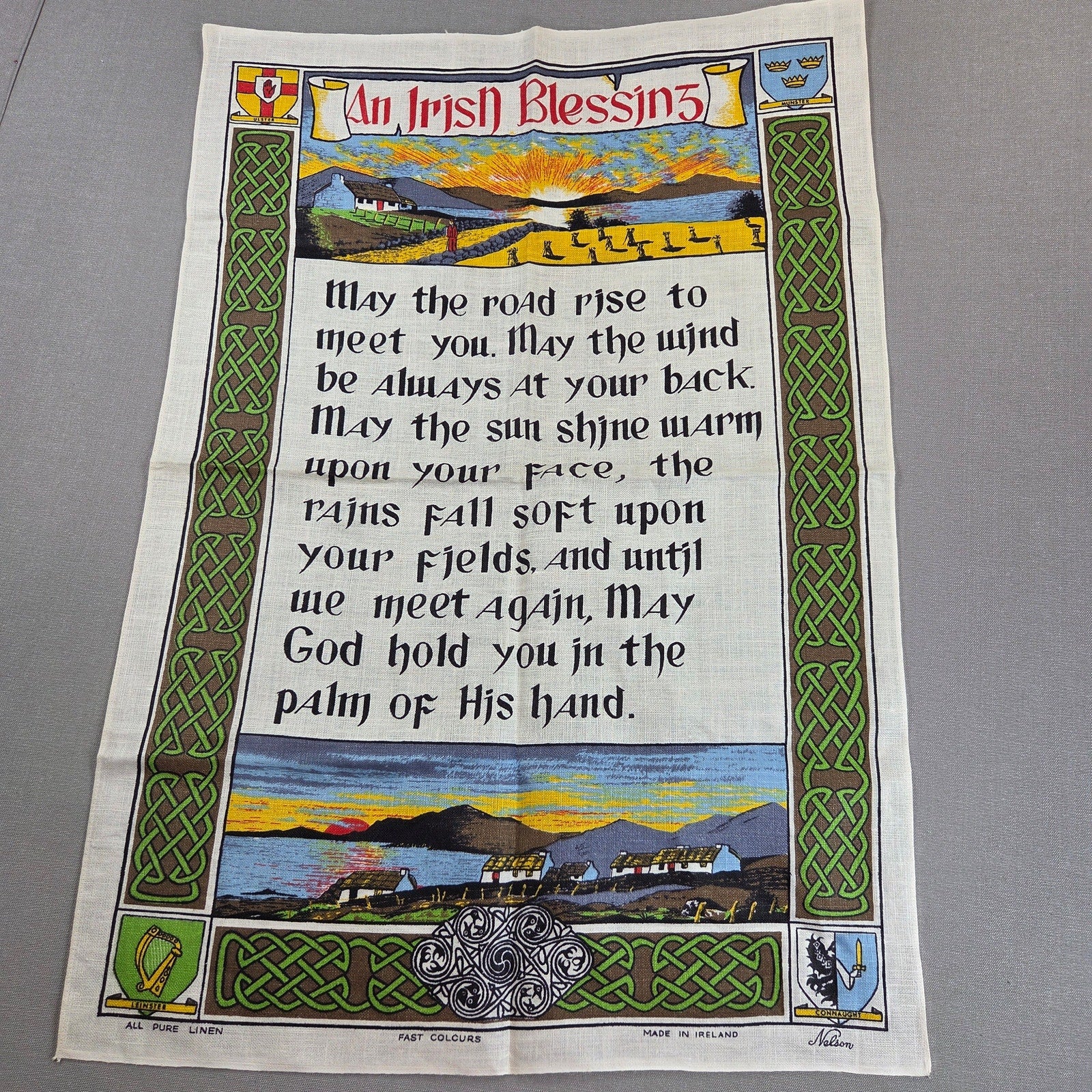 Vintage Nelson Irish Blessing Pure Linen Tea Towel Made Ireland 30.5"x21"