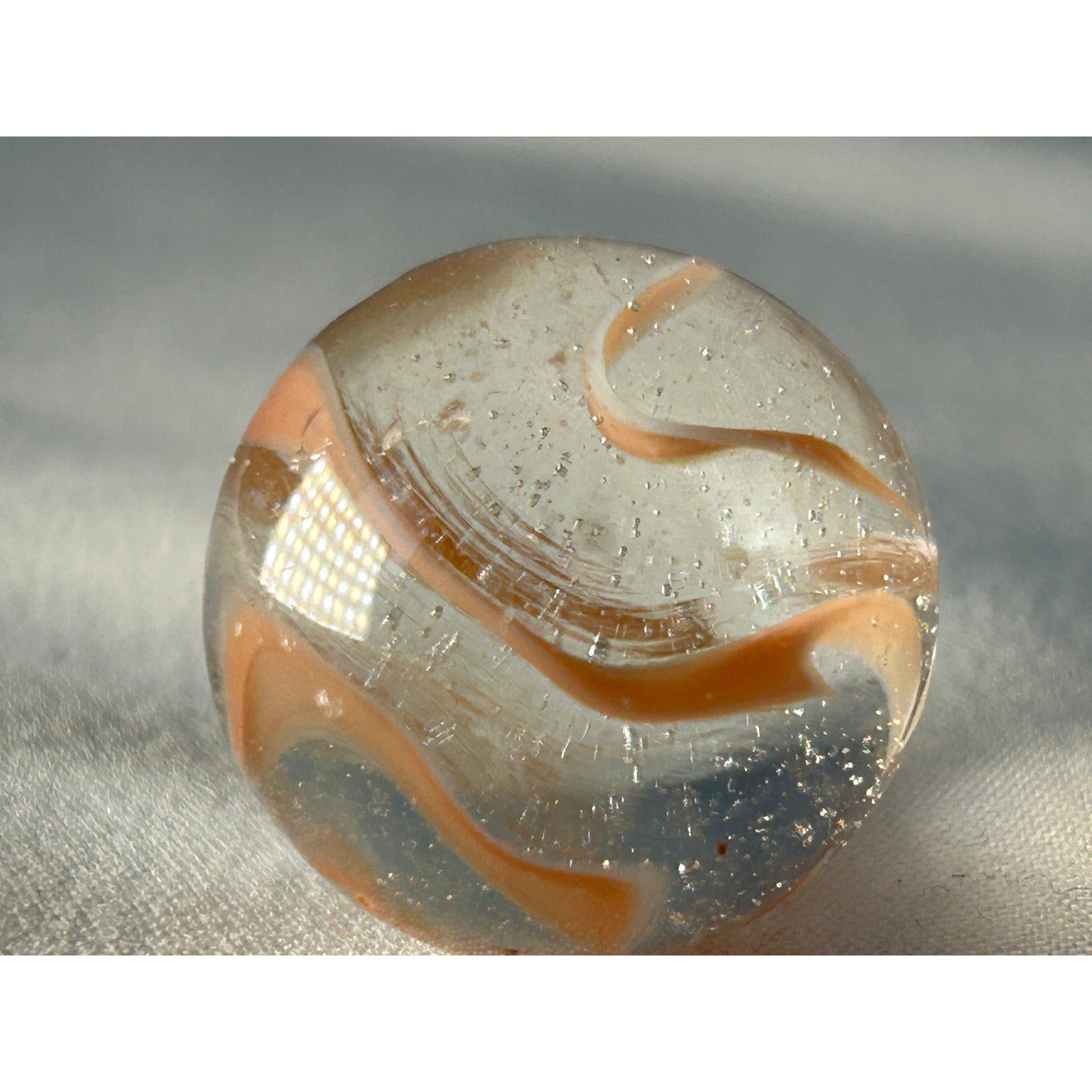Art Glass Marble Orange Ribbon Swirl Clear Base 0.70 Inch