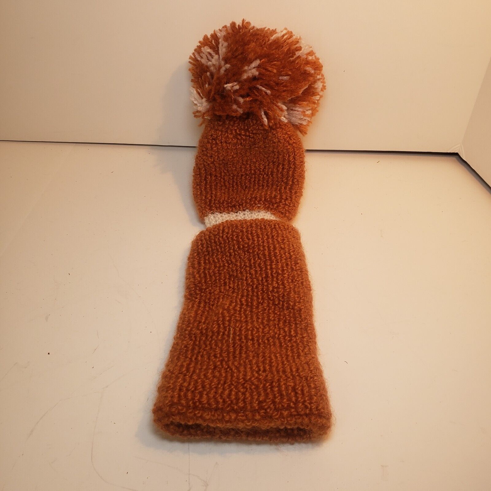Vintage Knit Pom Pom Golf Headcover X Rust/White