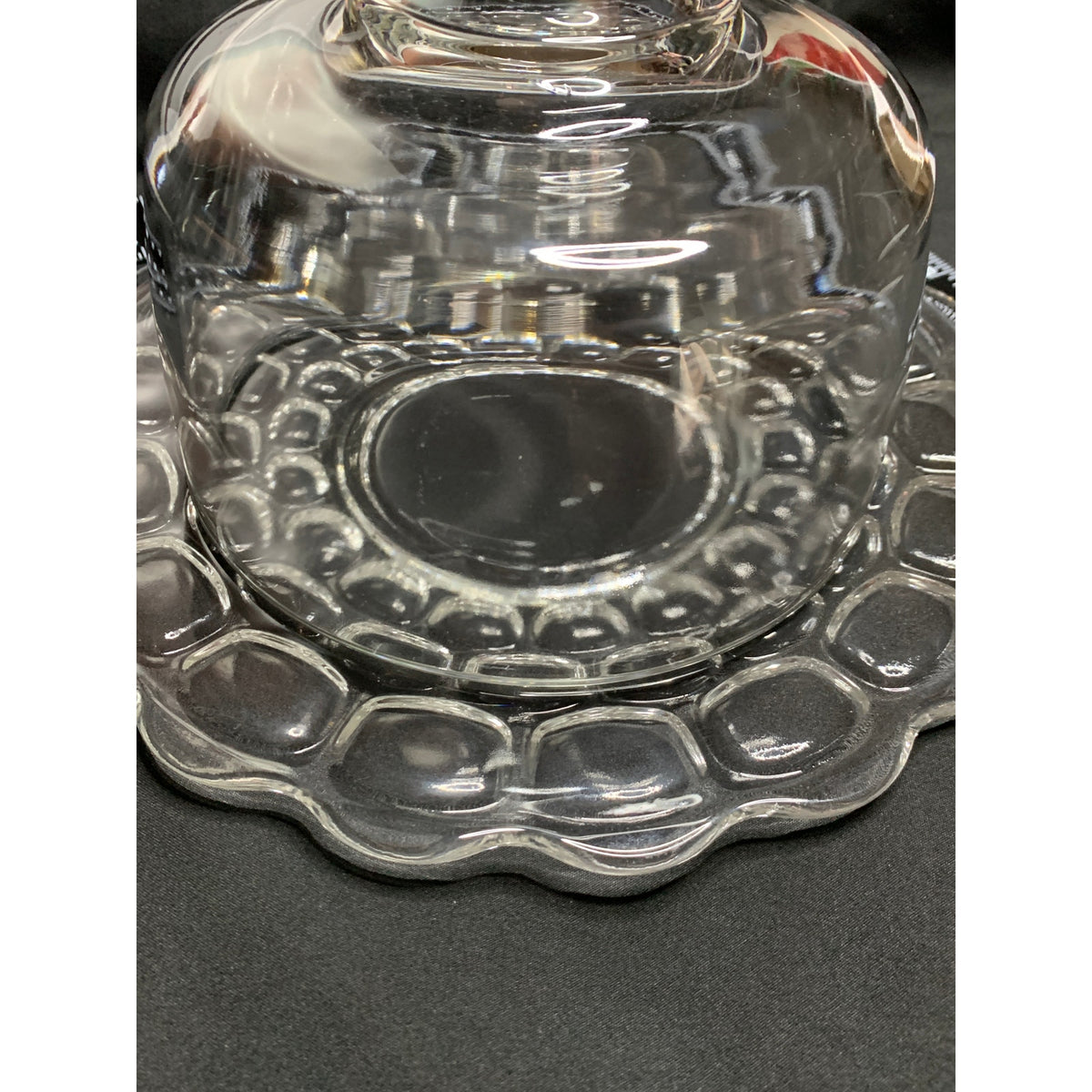 Clear Glass Cheese Dome Cloche Pebble Pattern Serving Plate 2 Piece Set