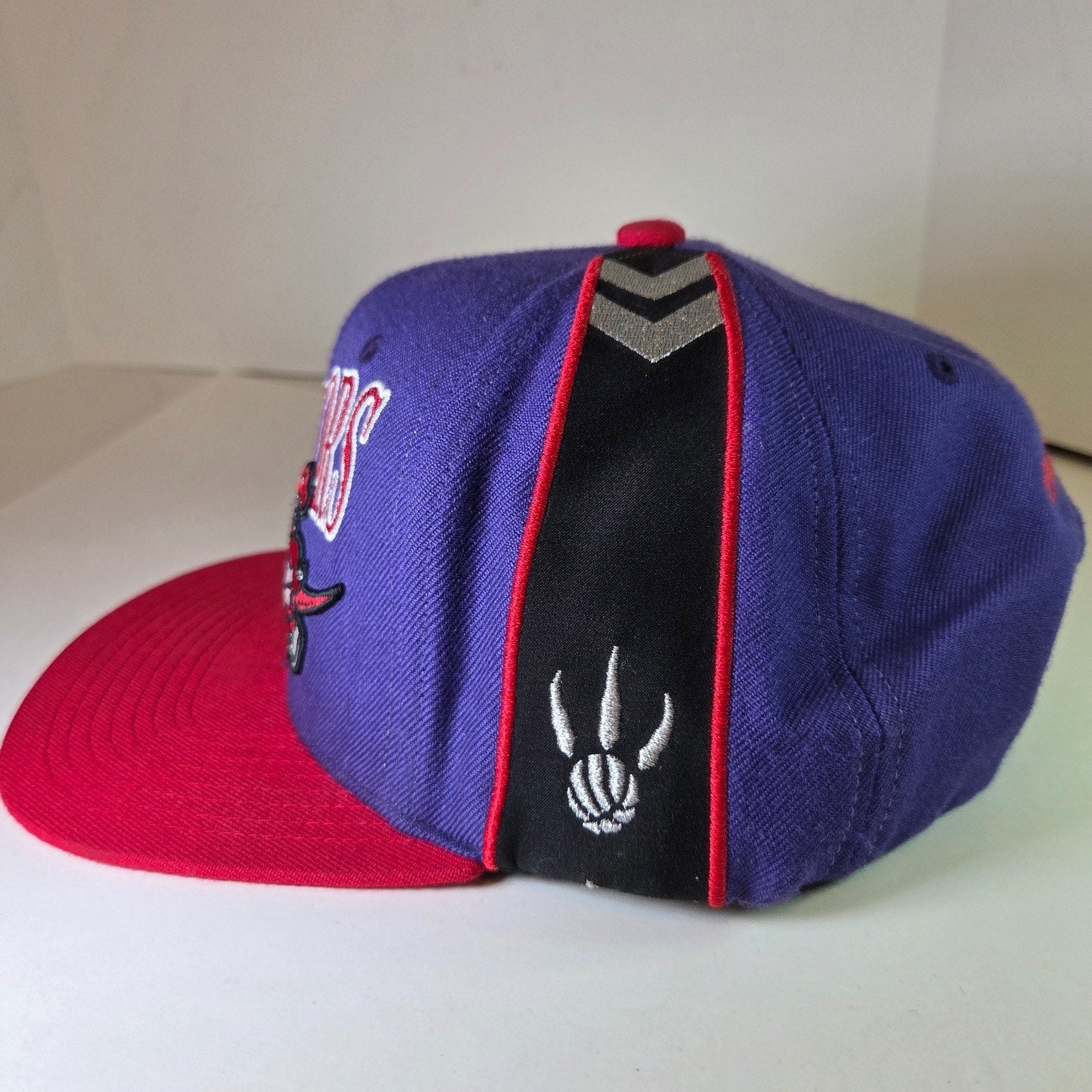Toronto Raptors Mitchell & Ness Snapback Hat Purple Red Script Dinosaur Logo NBA