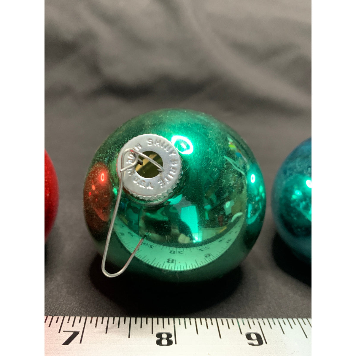 Vintage Shiny Brite Glass Christmas Ornaments Lot Red Green Blue Silver USA