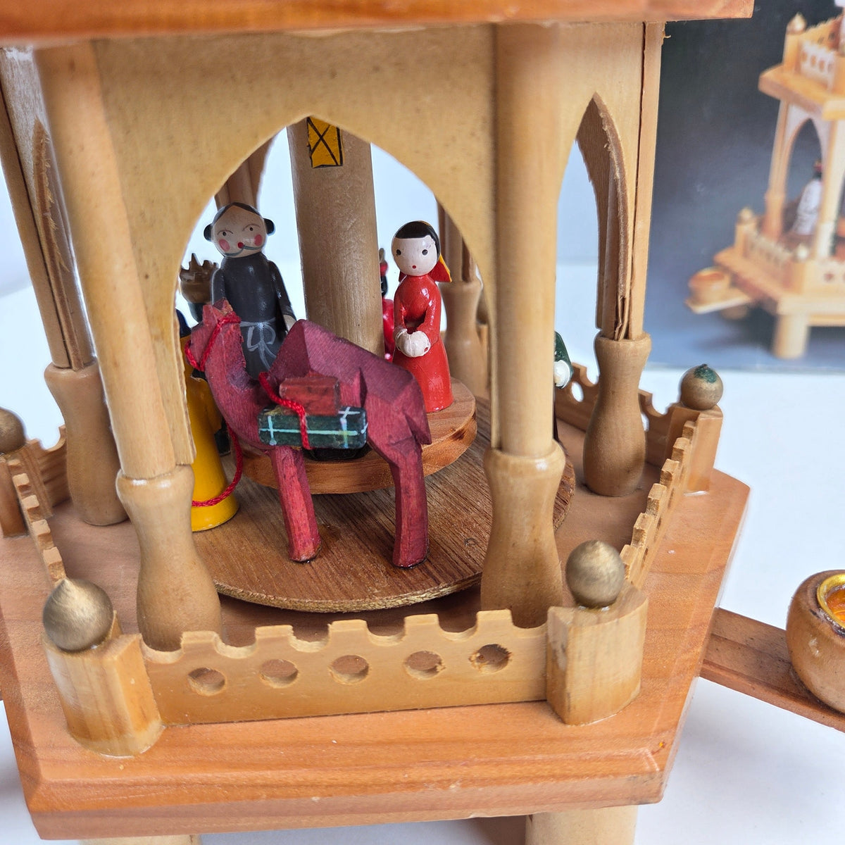 Silvestri Hand Crafted Wood 2 Tier Nativity Christmas Pyramid Box 13" Vintage