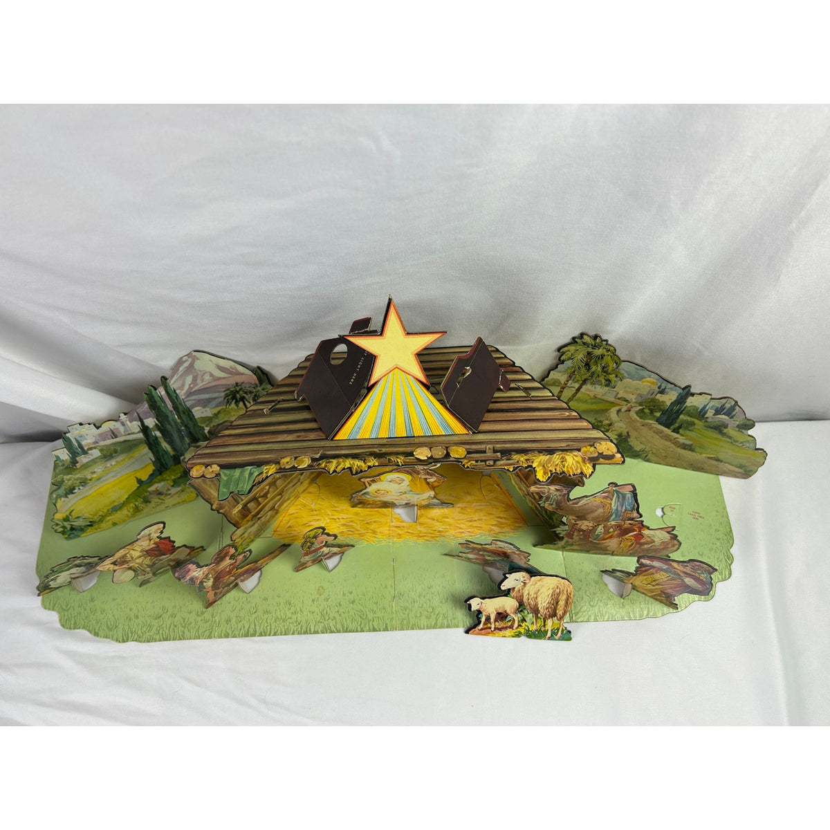 Vintage 1950s Christmas Manger Set No 743 Cardboard Nativity Complete Box