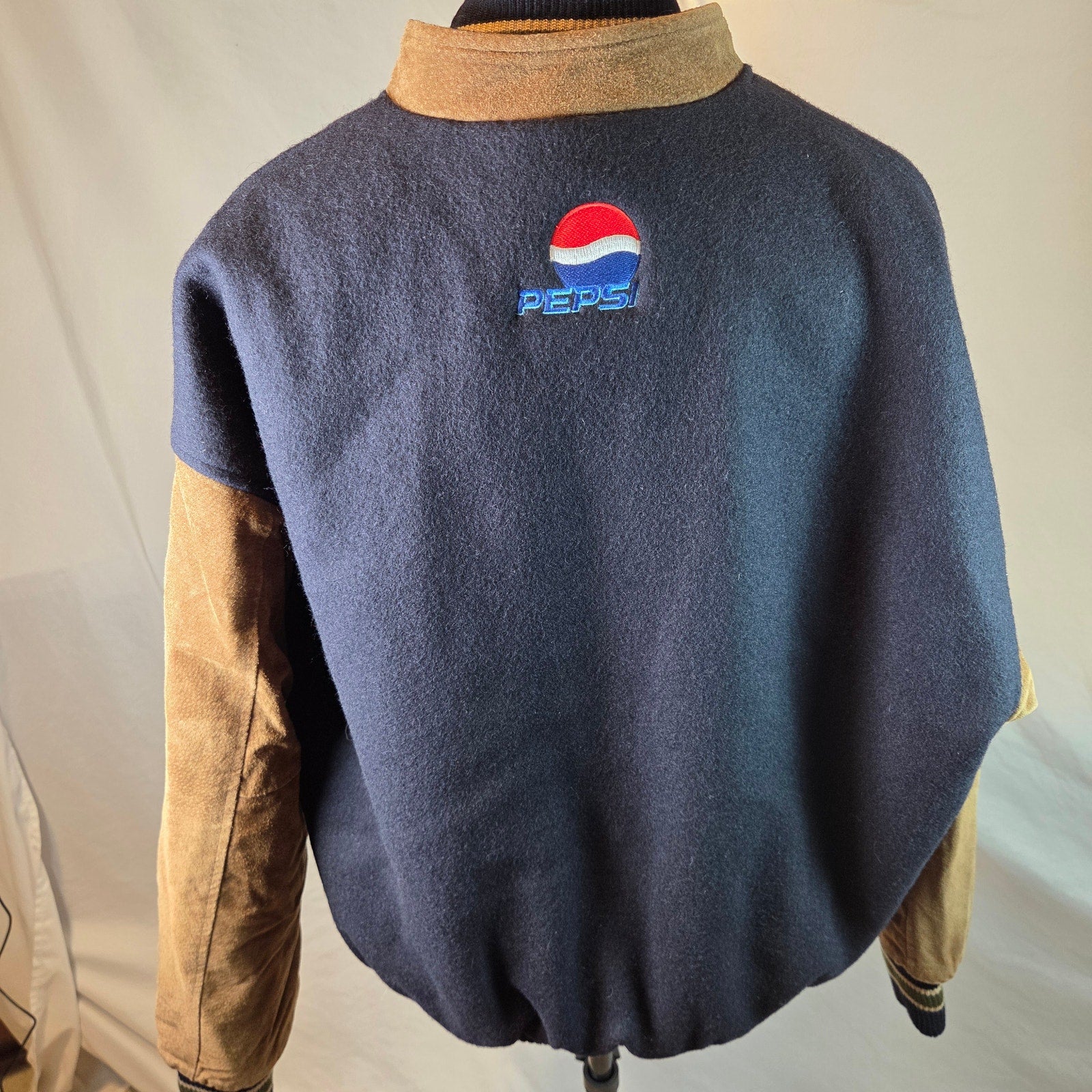 Vintage Pepsi Wool Leather Varsity Jacket Made in Canada Promo Button Front