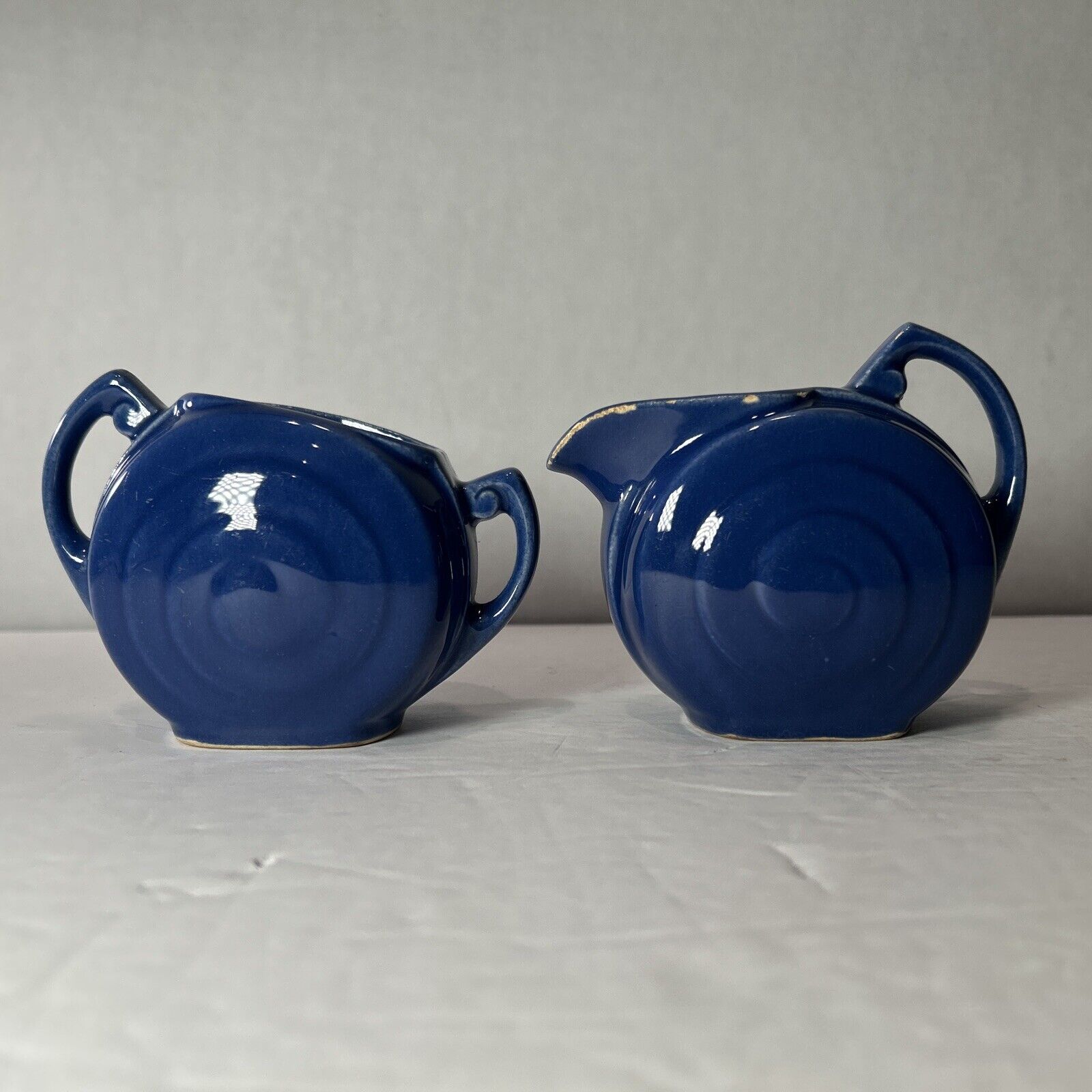 Set of 2 Vintage Cobalt Blue Ceramic Creamer & Sugar Pitchers