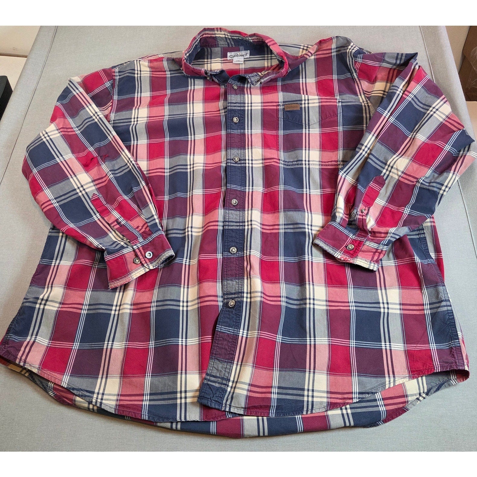 Carhartt Plaid Button Shirt 3XL Cotton Long Sleeve Workwear Tear Flaw