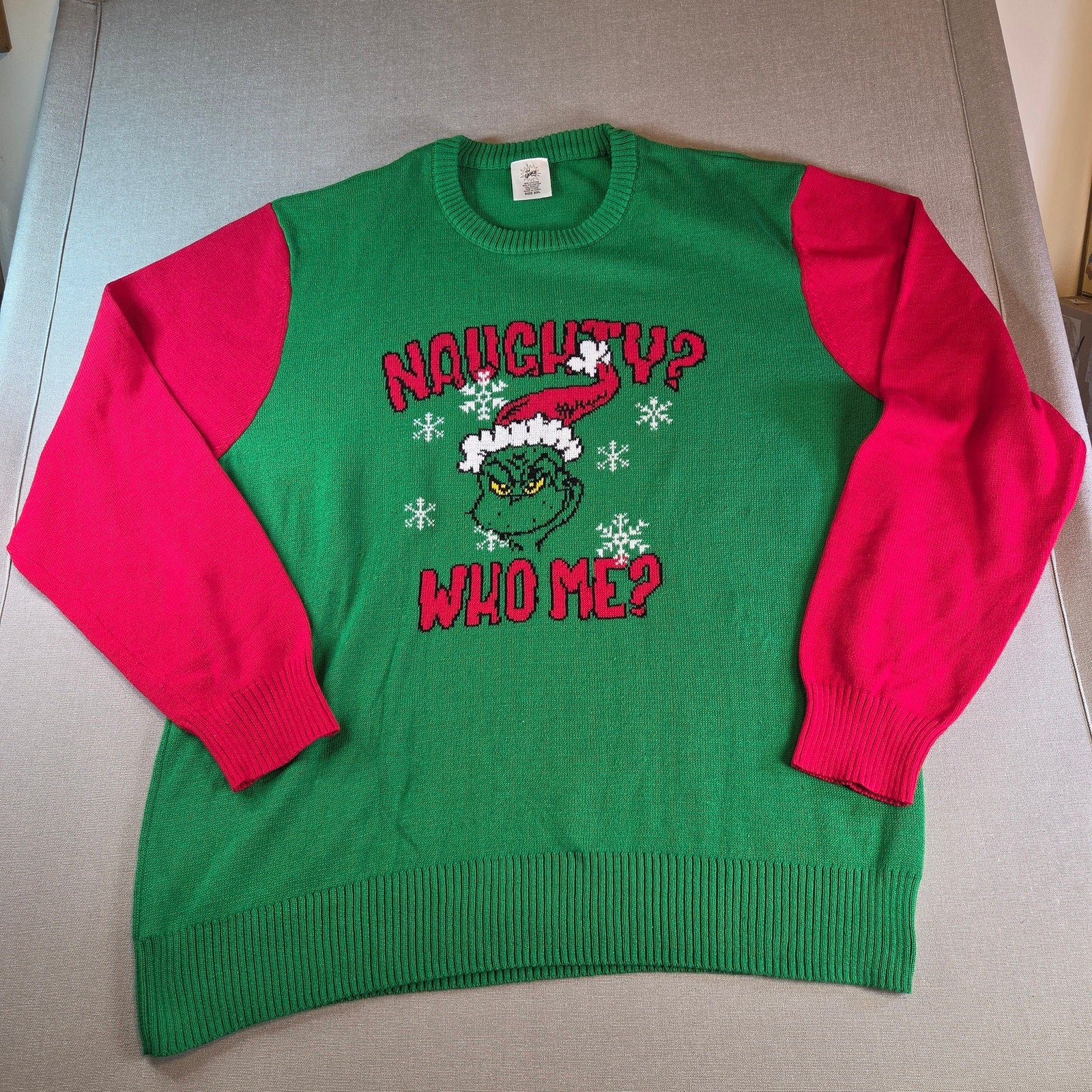 Ugly Christmas Sweater The Grinch Naughty Who Me Men’s XXL Green Red Holiday