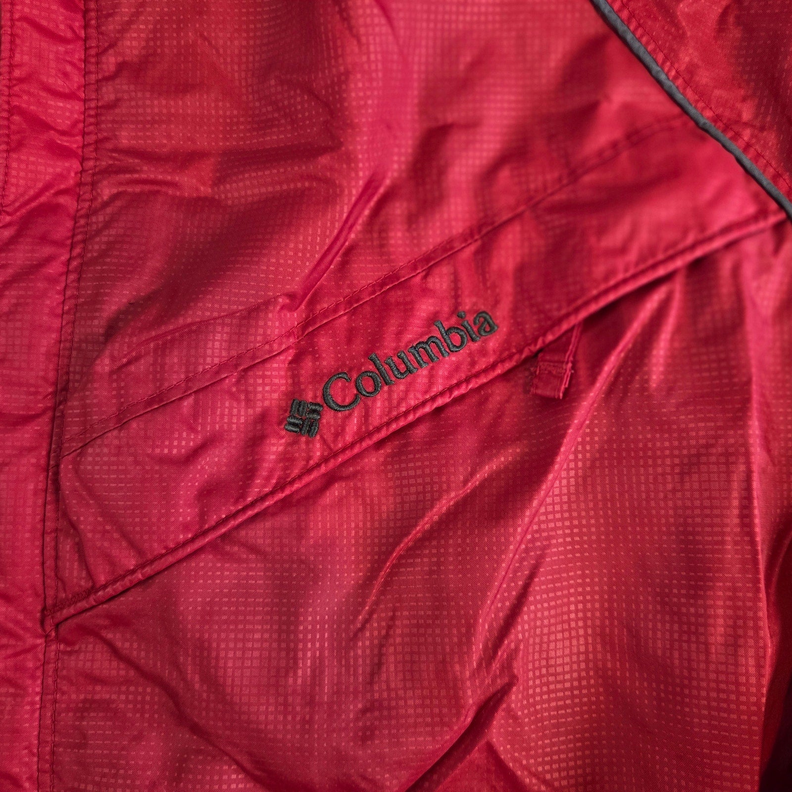 Columbia Men’s XL Red Gray Nylon Hooded Jacket Waterproof Windbreaker