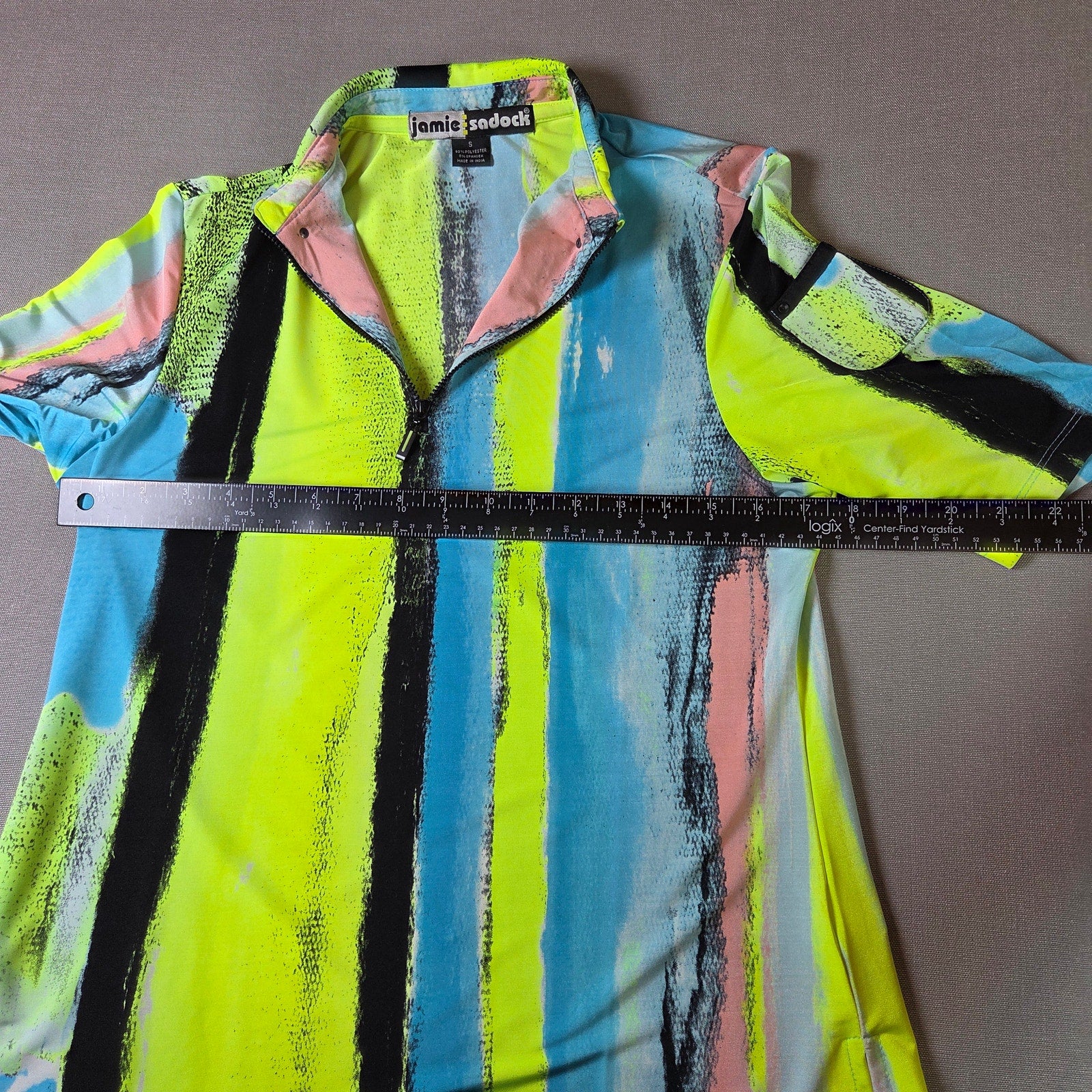 Jamie Sadock Women Small Abstract Zip Golf Polo Shirt Stretch Bright Print