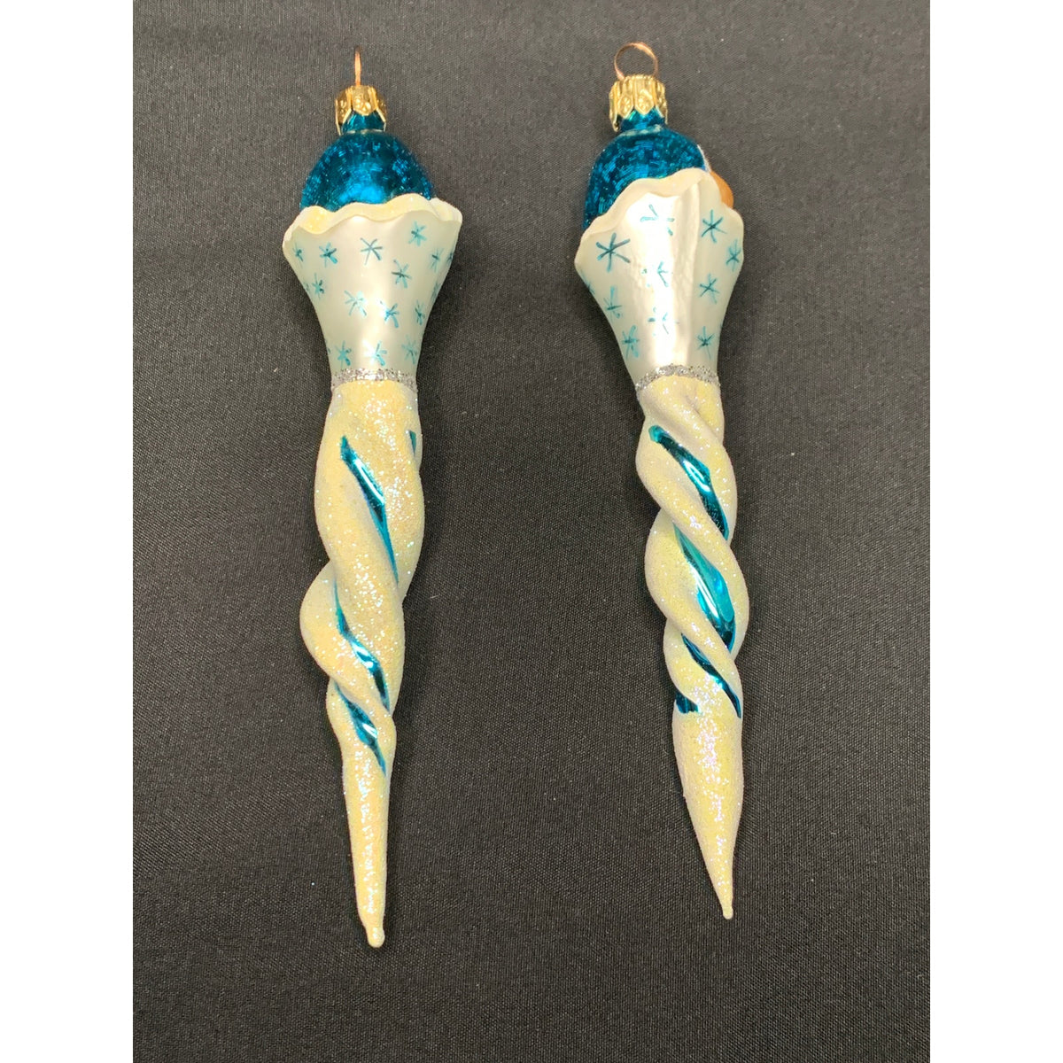 Christopher Radko 1998 Jack Frost Jr Blue Icicle Ornaments 98-265-0 Pair