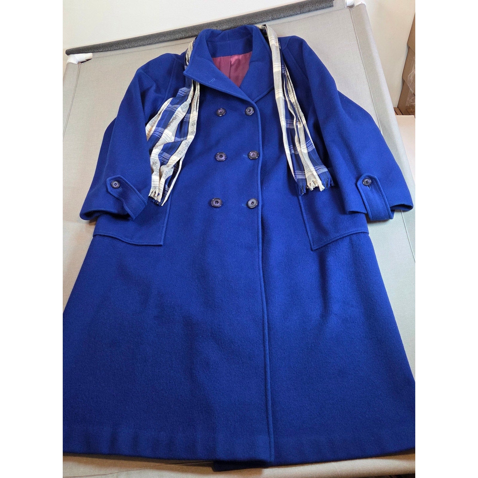 Vintage 80s Jacob-Crowley Wool Overcoat Blue Long Peacoat Made in Canada