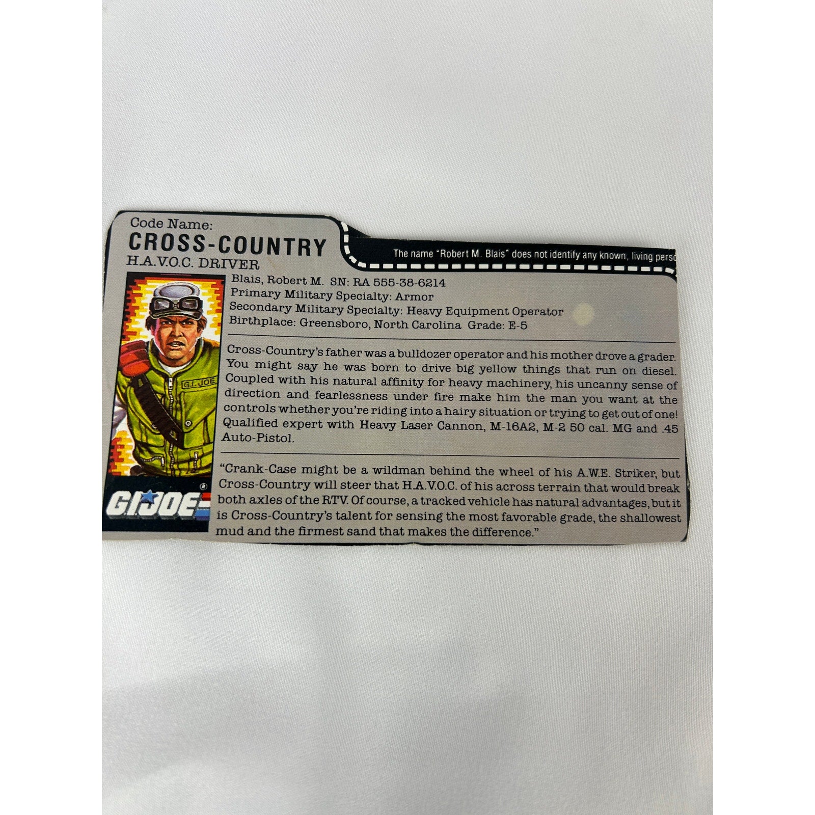 Vintage G.I. Joe Cross Country HAVOC Driver Figure 1987 Complete w File Card