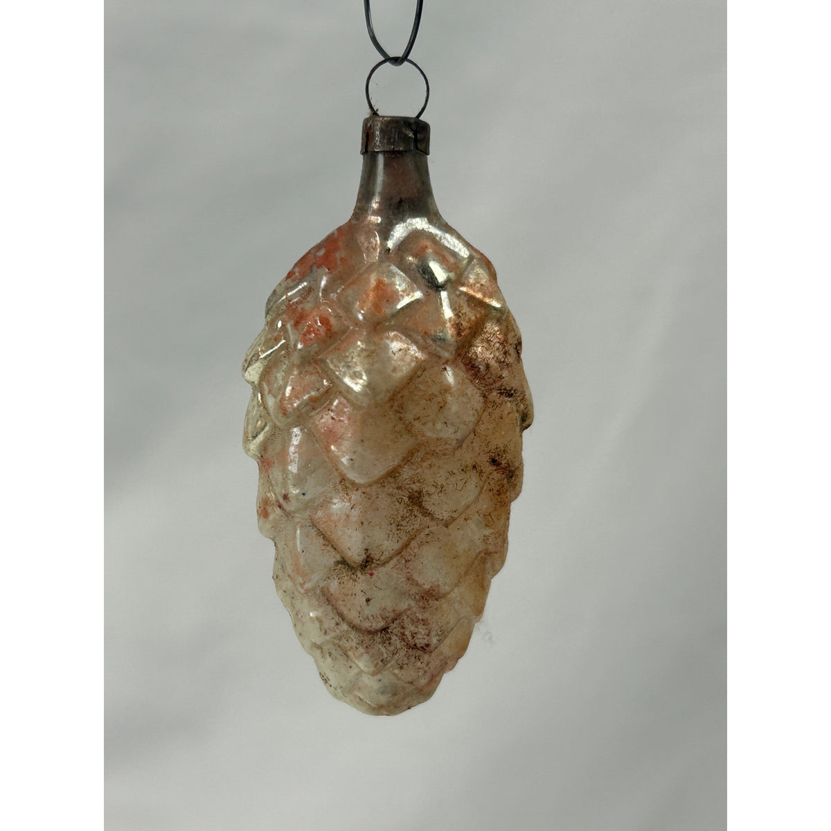 Vintage Pink Silver Mercury Glass Pinecone Christmas Ornament 3 Inch Antique