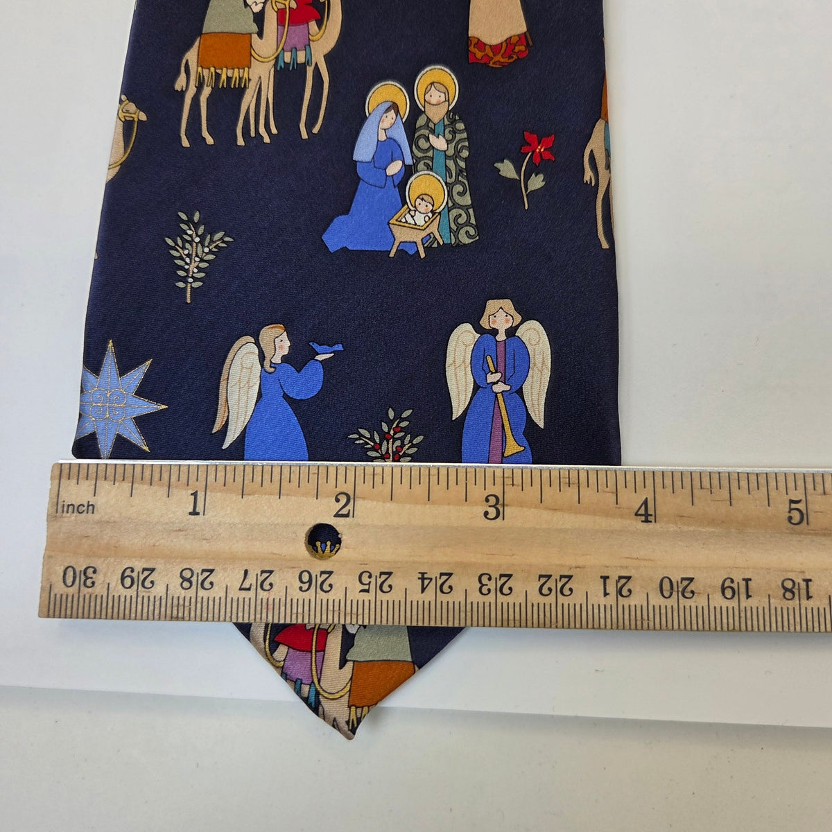 John Ashford Nativity Christmas Silk Tie Angels Wise Men Blue Handmade
