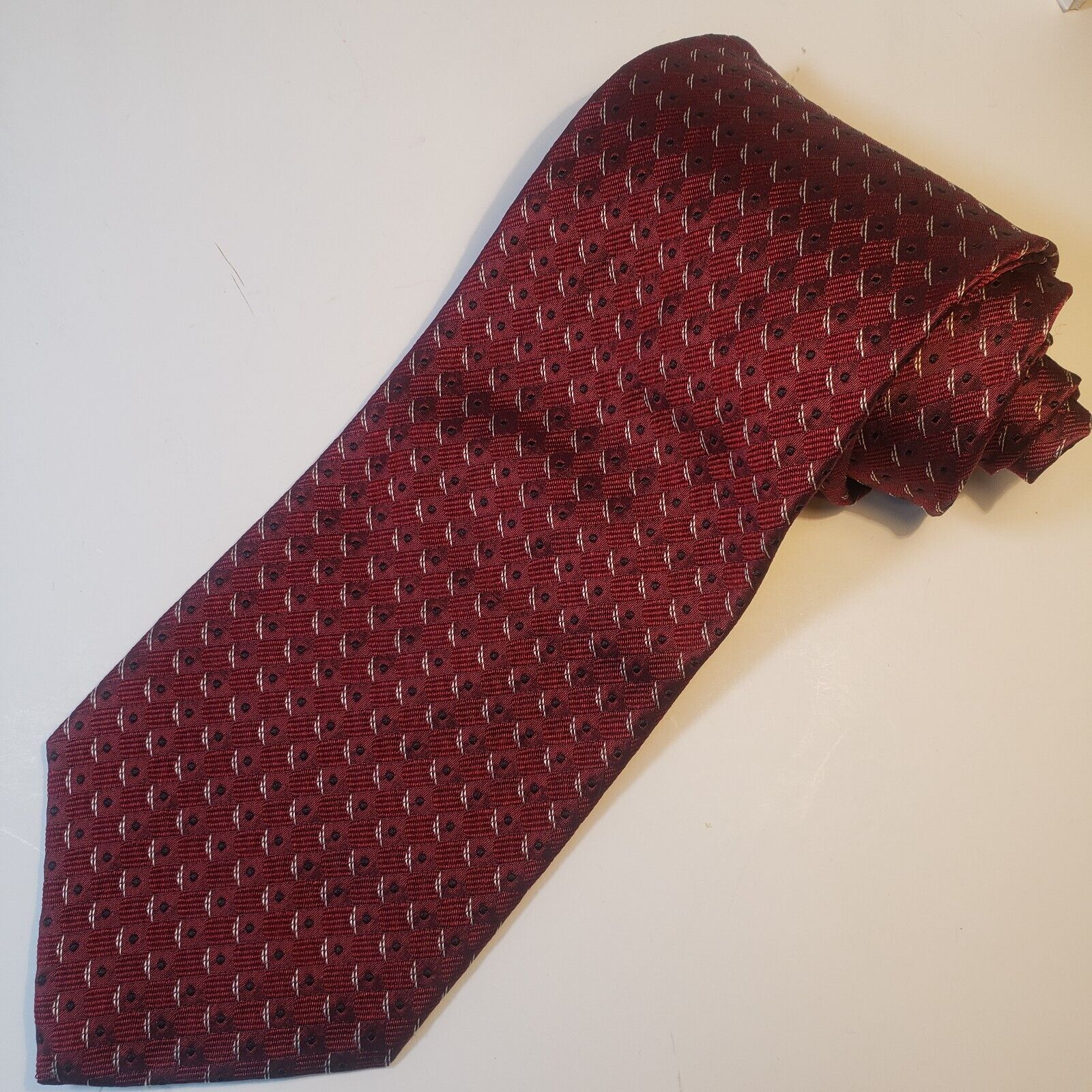 Donna Karan New York Dark Red Geometric Silk Tie