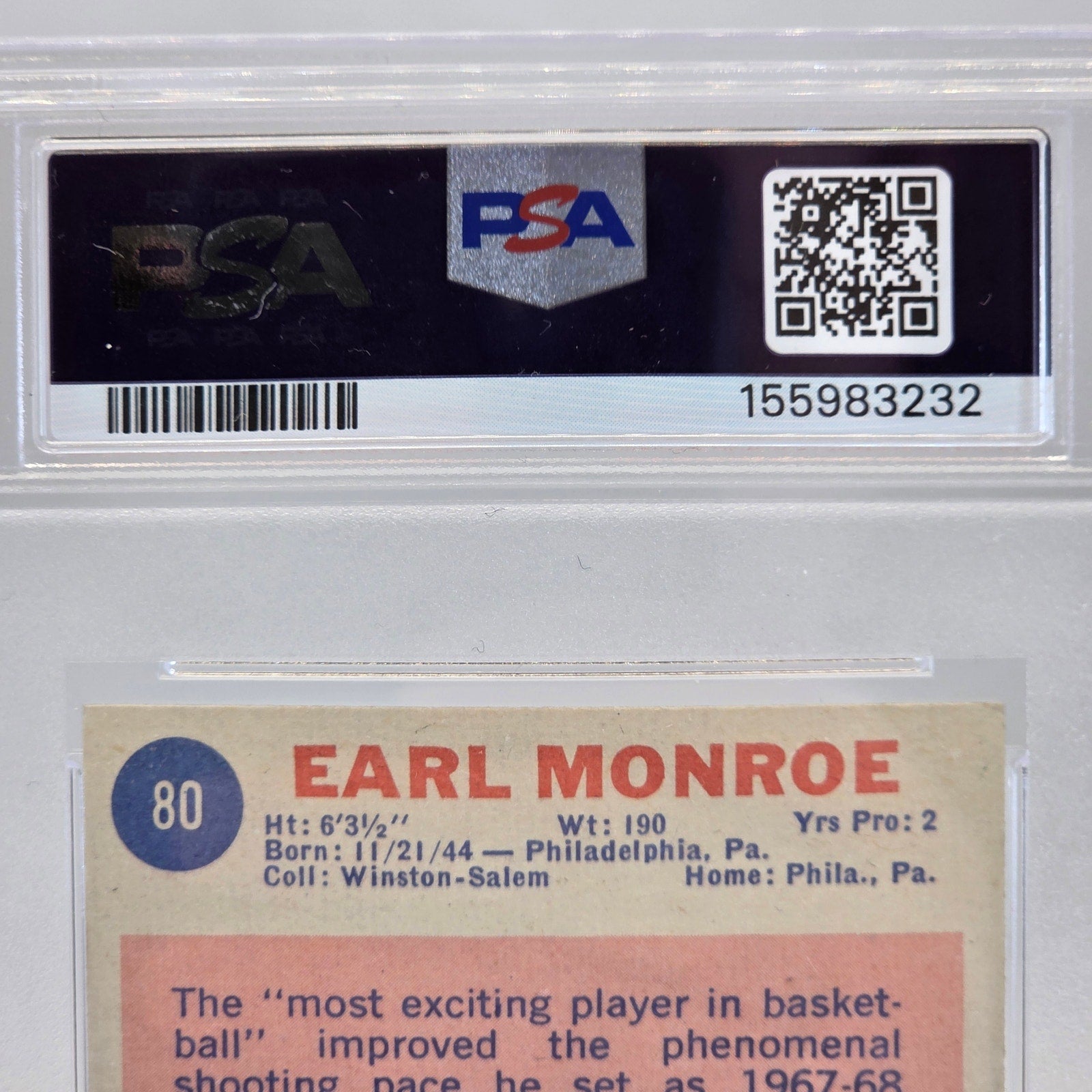1969 Topps Earl Monroe RC #80 PSA 4 VG-EX Baltimore Bullets HOF Rookie