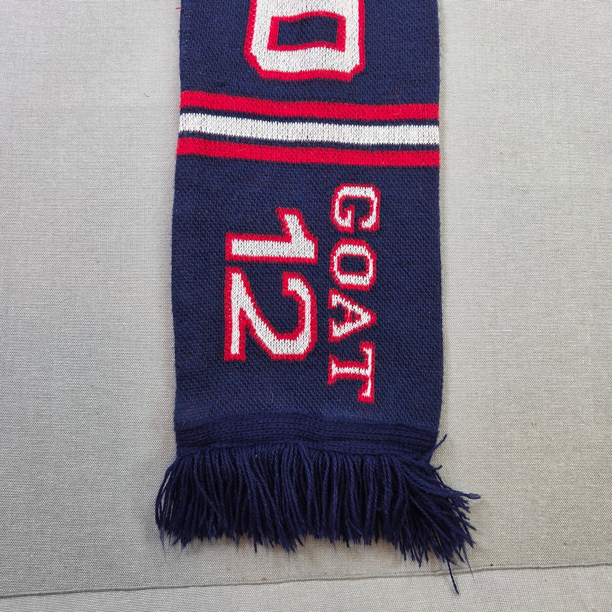 New England Patriots GOAT 12 Tom Brady Knit Fringe Scarf 58 Inch NFL Blue