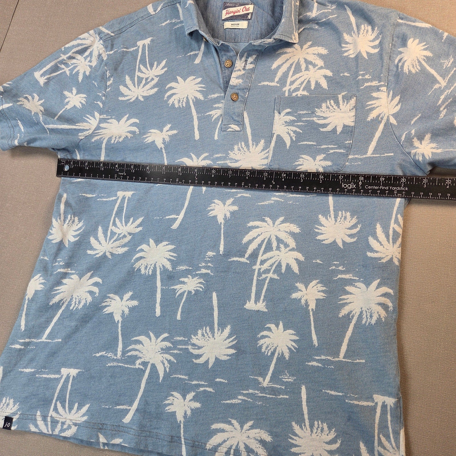 Johnnie-O Hangin' Out Palmy Indigo Palm Tree Print Polo Shirt Mens M