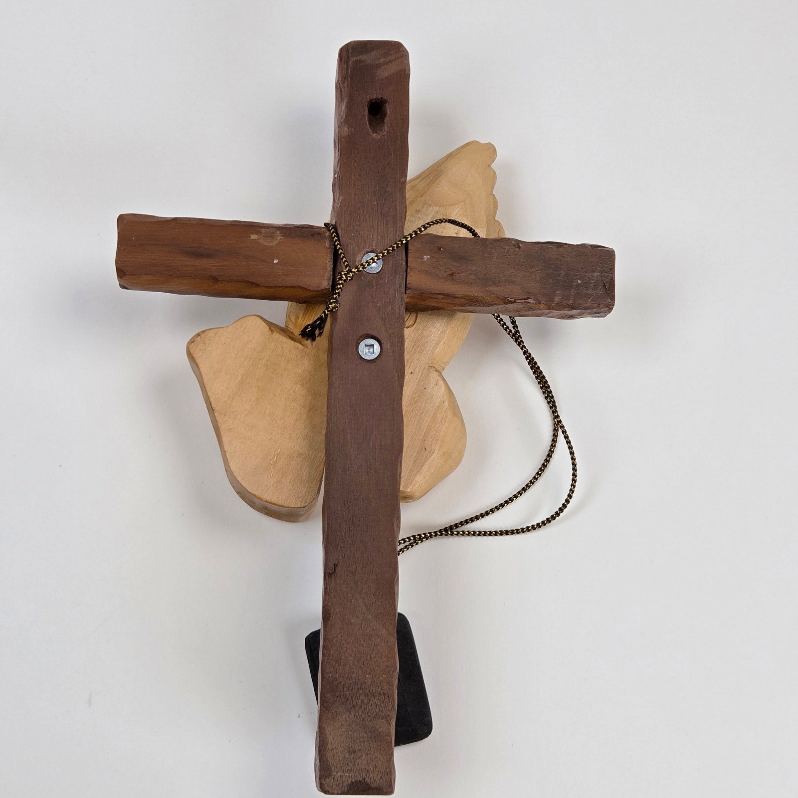 Signed Jim Ward Hand Carved Wooden Praying Hands Cross Wall Hanging Folk Art