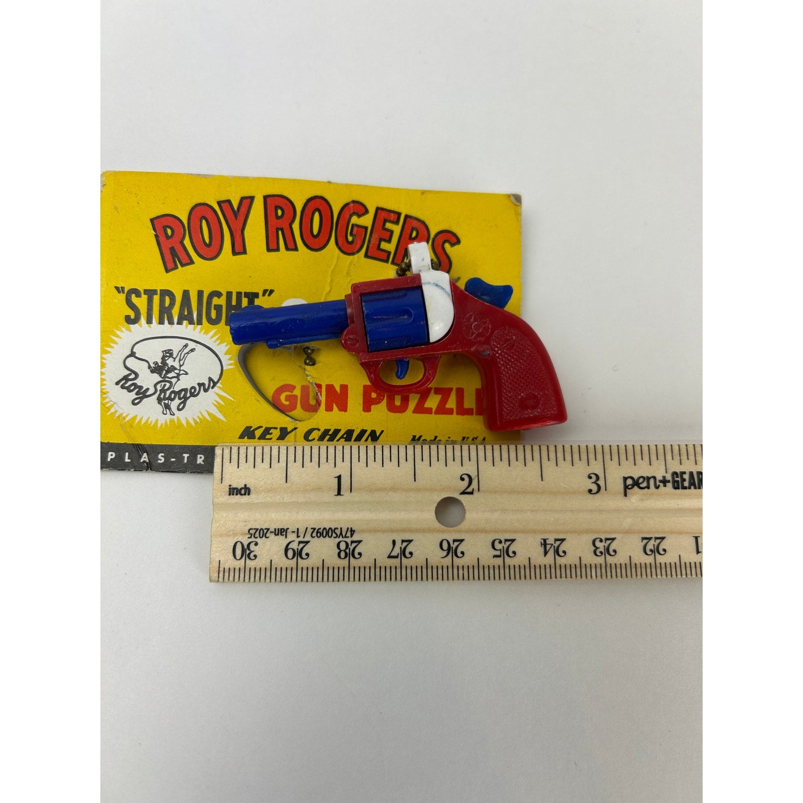 Vintage Roy Rogers Gun Puzzle Key Chain 1950s Plas-Trix Co Brooklyn NY