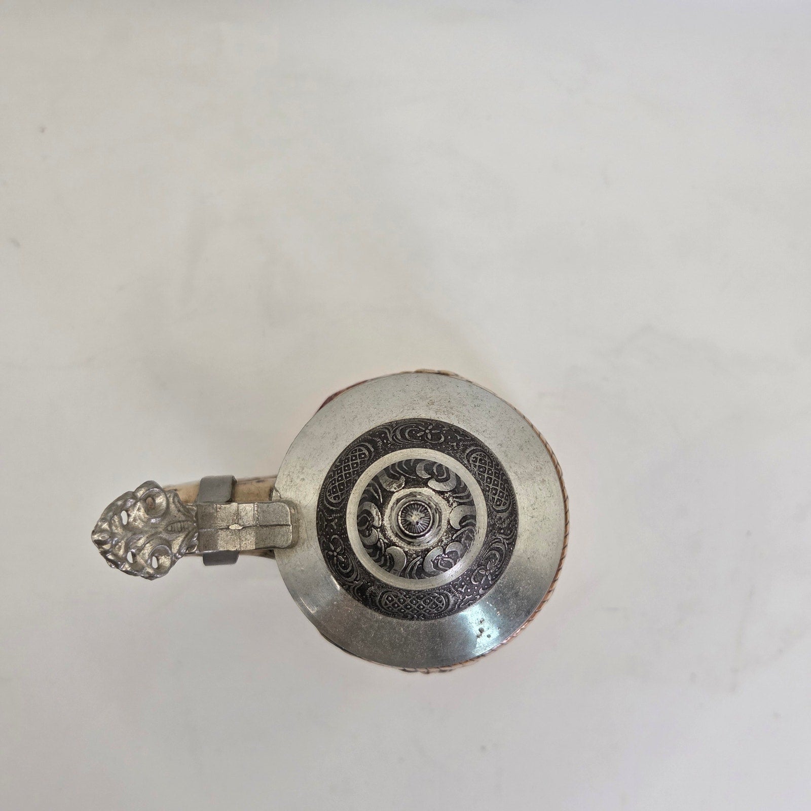 Vintage German Beer Stein Vaduz Liechtenstein Handarbeit Pewter Lid 7”