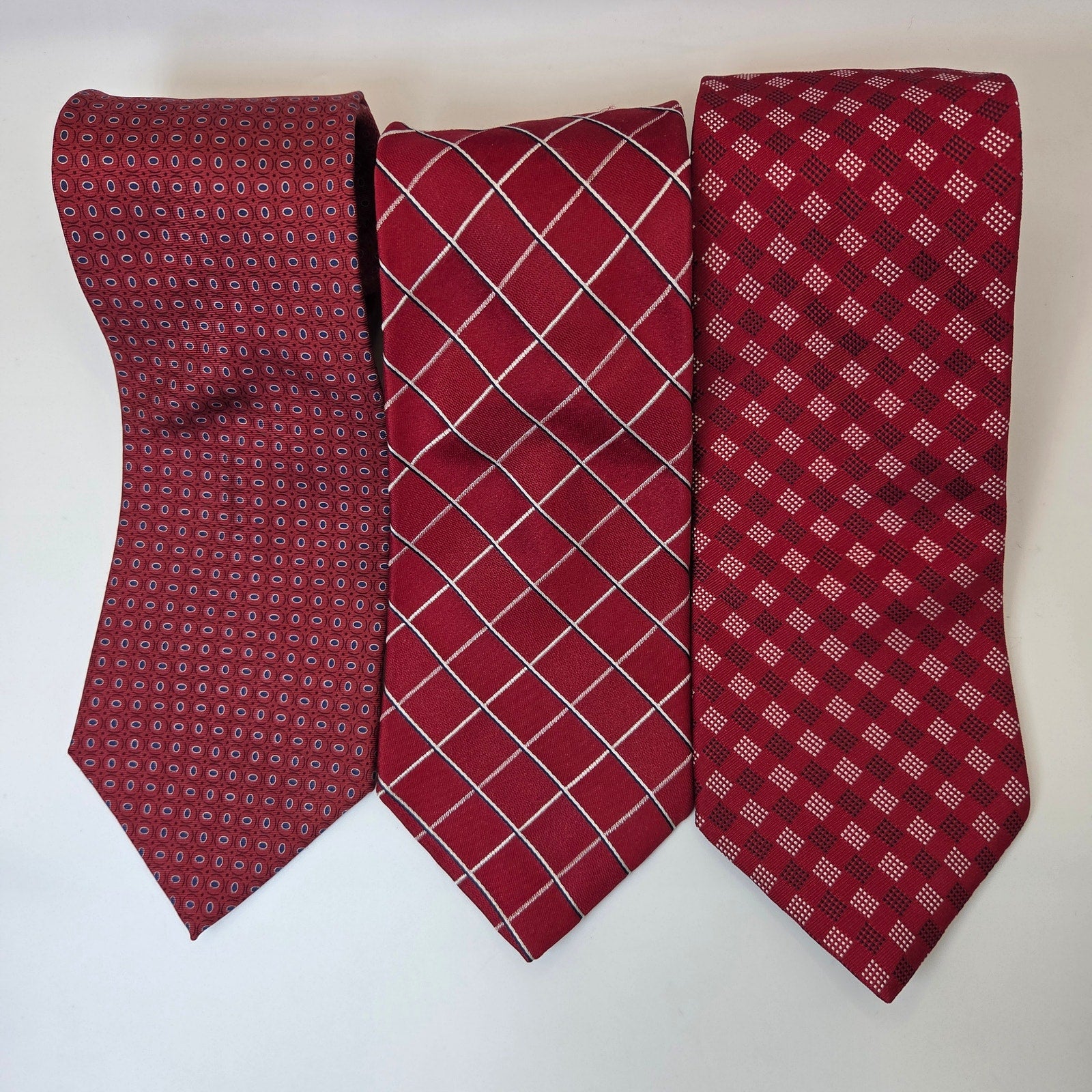 Tommy Hilfiger 3pc Silk Tie Lot Red Check Dot Classic Contrast Tips 58x3.75 USA
