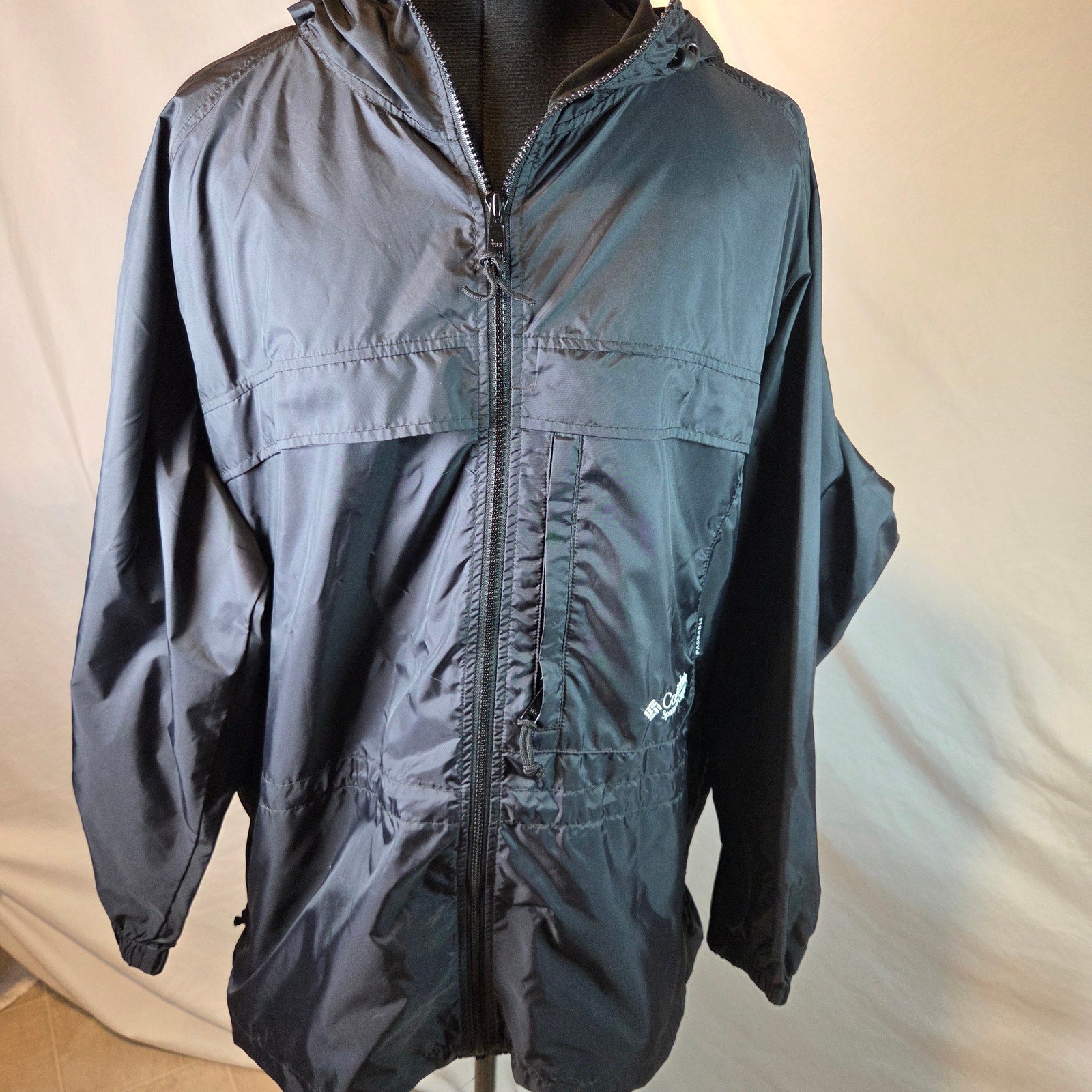 Vintage 1998 Columbia Packable Hooded Rain Jacket Women's XL Black Full Zip