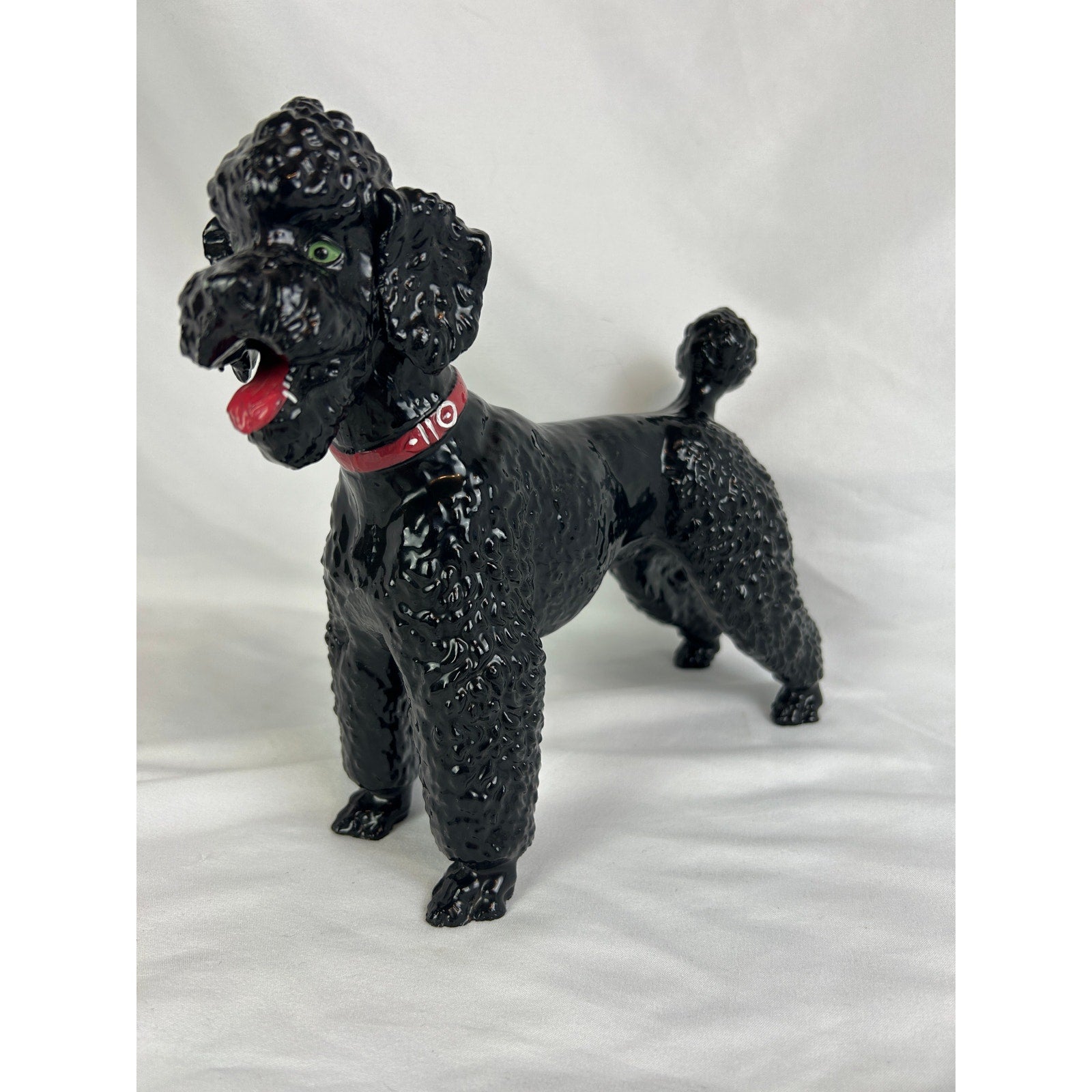 Vintage Black Poodle Dog Figurine 8 Inch Glossy Mid-Century Breyer Style