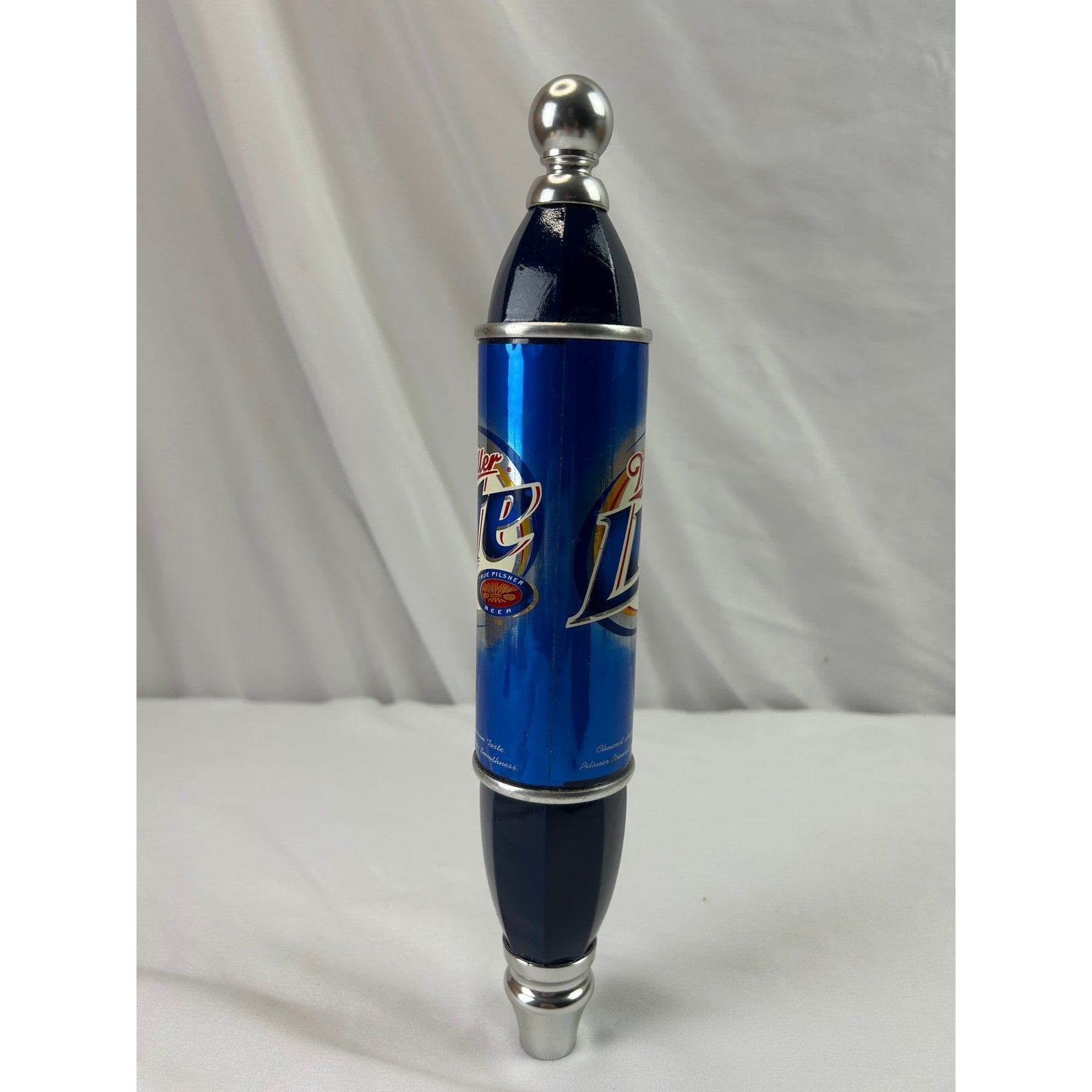 Vintage Miller Lite Beer Tap Handle Blue Can Chrome 12 Inch Breweriana