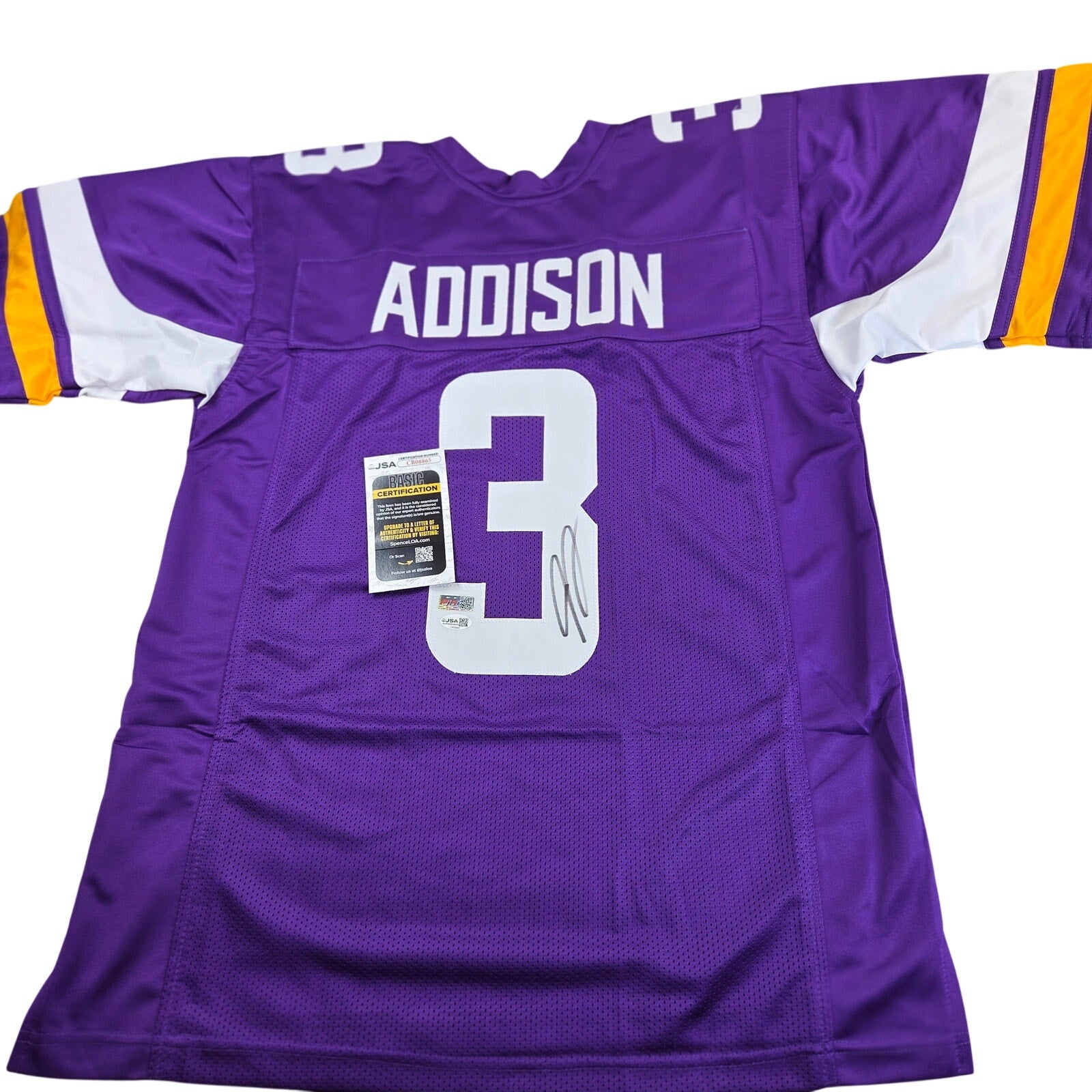 Jordan Addison Signed Custom Minnesota Vikings Purple Jersey XL JSA COA