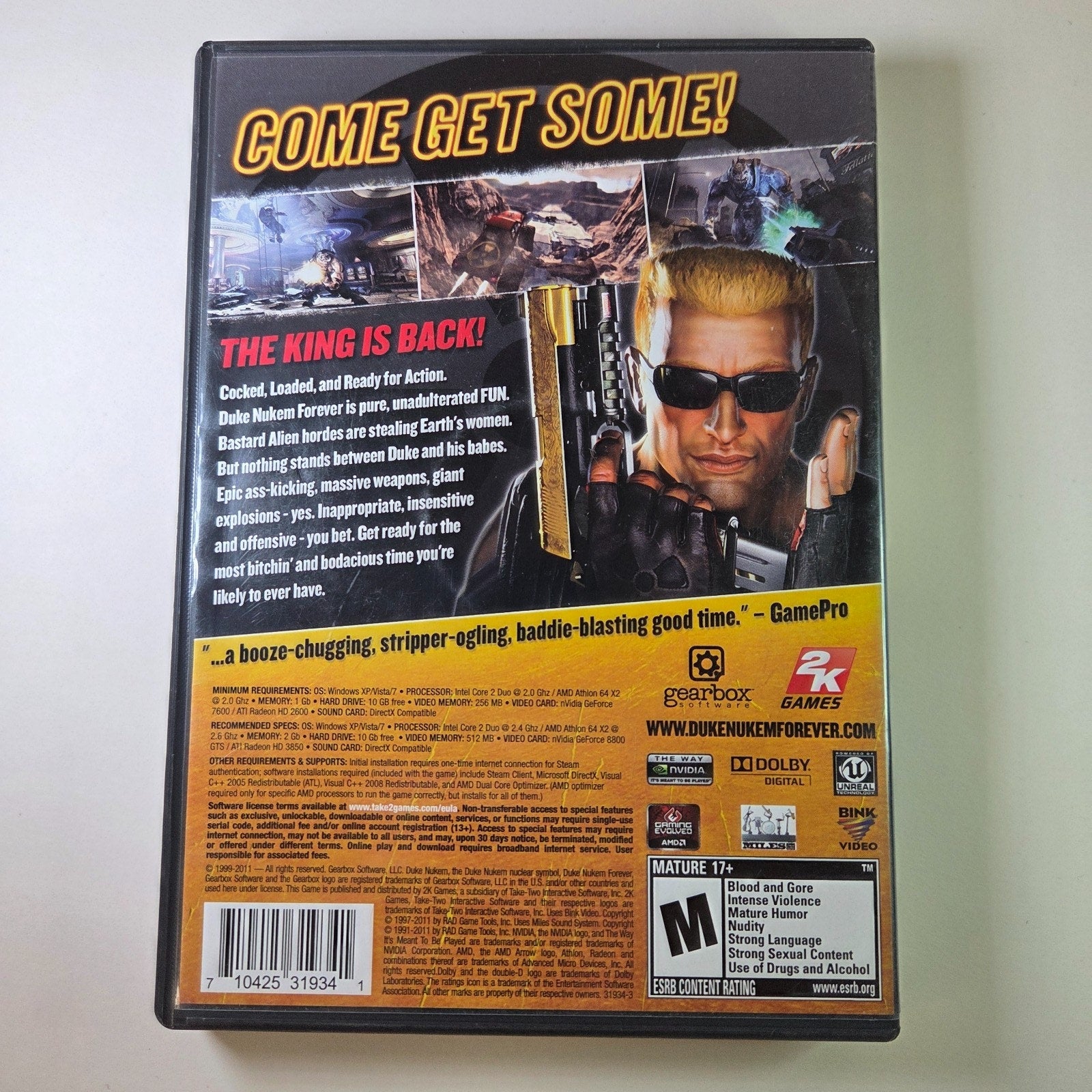 Duke Nukem Forever PC DVD 2011 Gearbox 2K Games Complete with Manual & Code