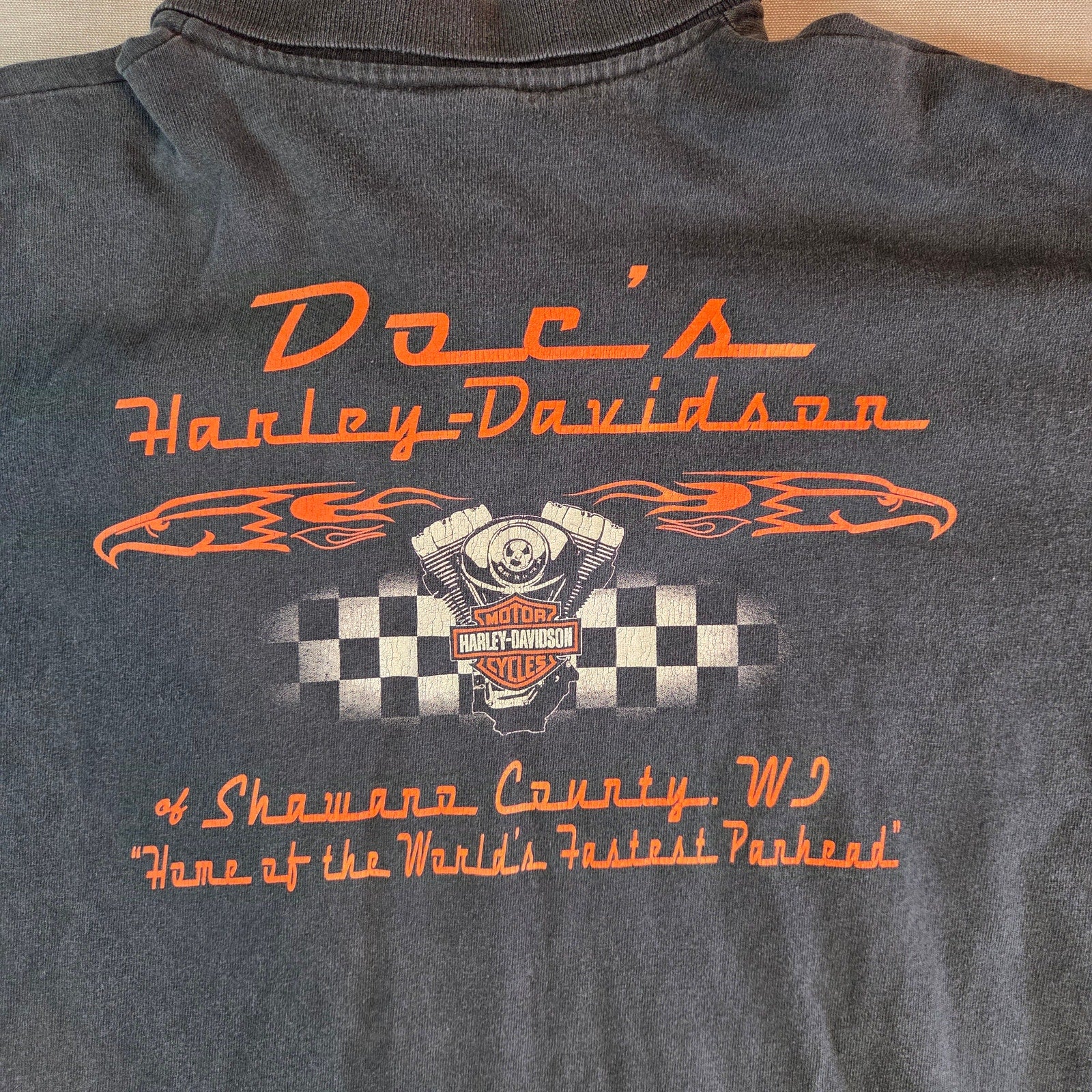 Harley Davidson 2XL Polo Shirt Doc’s Dealership Shawano WI Vintage Panhead
