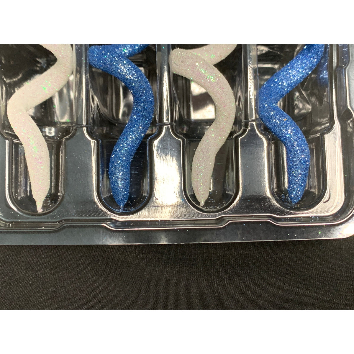 Krebs Blue White Glitter Spiral Glass Christmas Ornaments Set of 4 Boxed