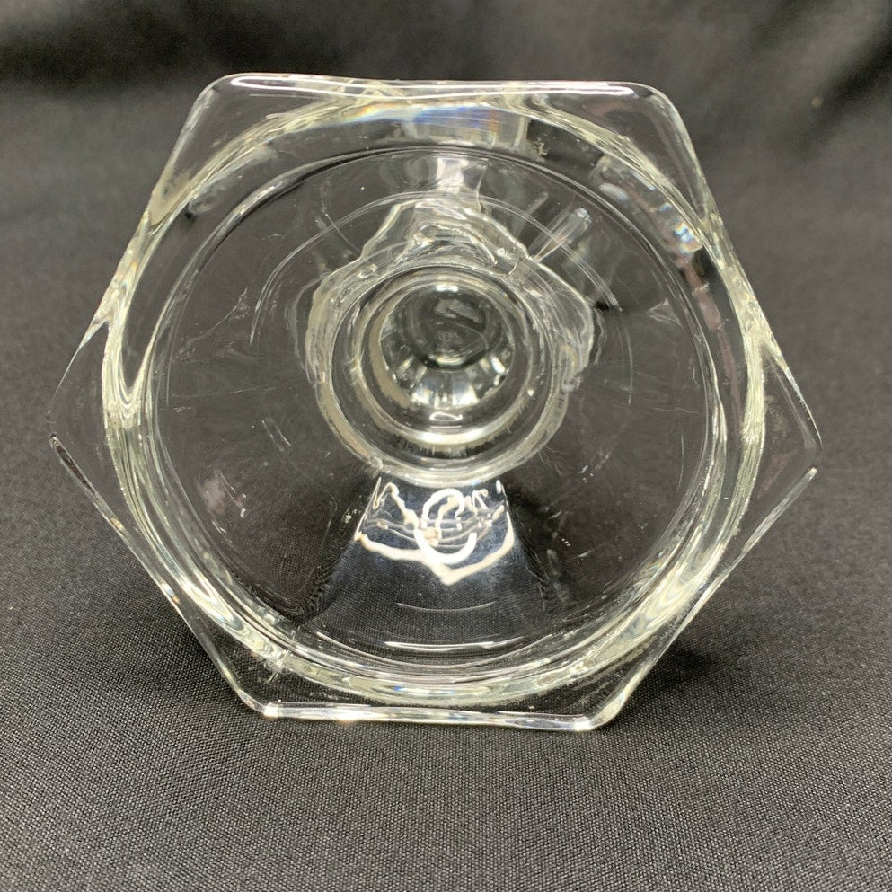 Clear Pressed Glass Taper Candle Holder Hexagon Base Fluted Column Single