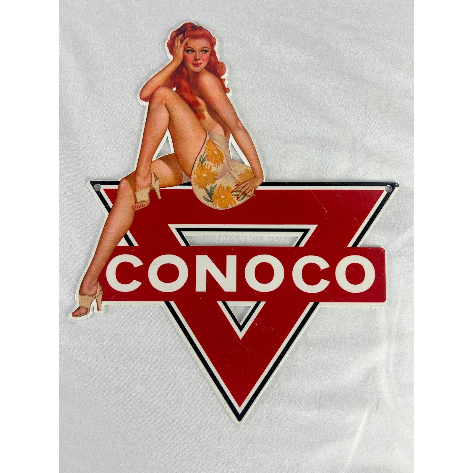 Retro Conoco Pin Up Girl Advertising Wall Sign Plastic Gas Oil Decor