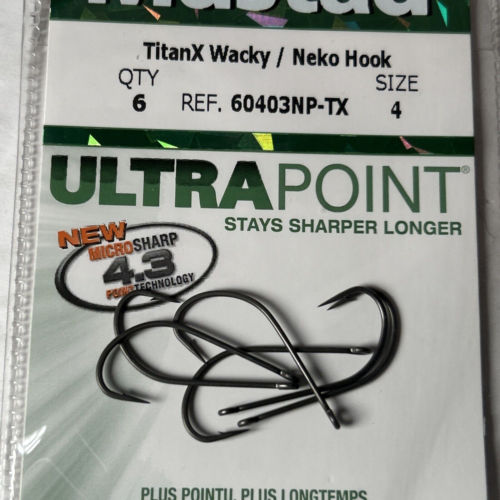 6 Mustad TitanX Wacky / Neko Hooks 60403NP-TX Size 4