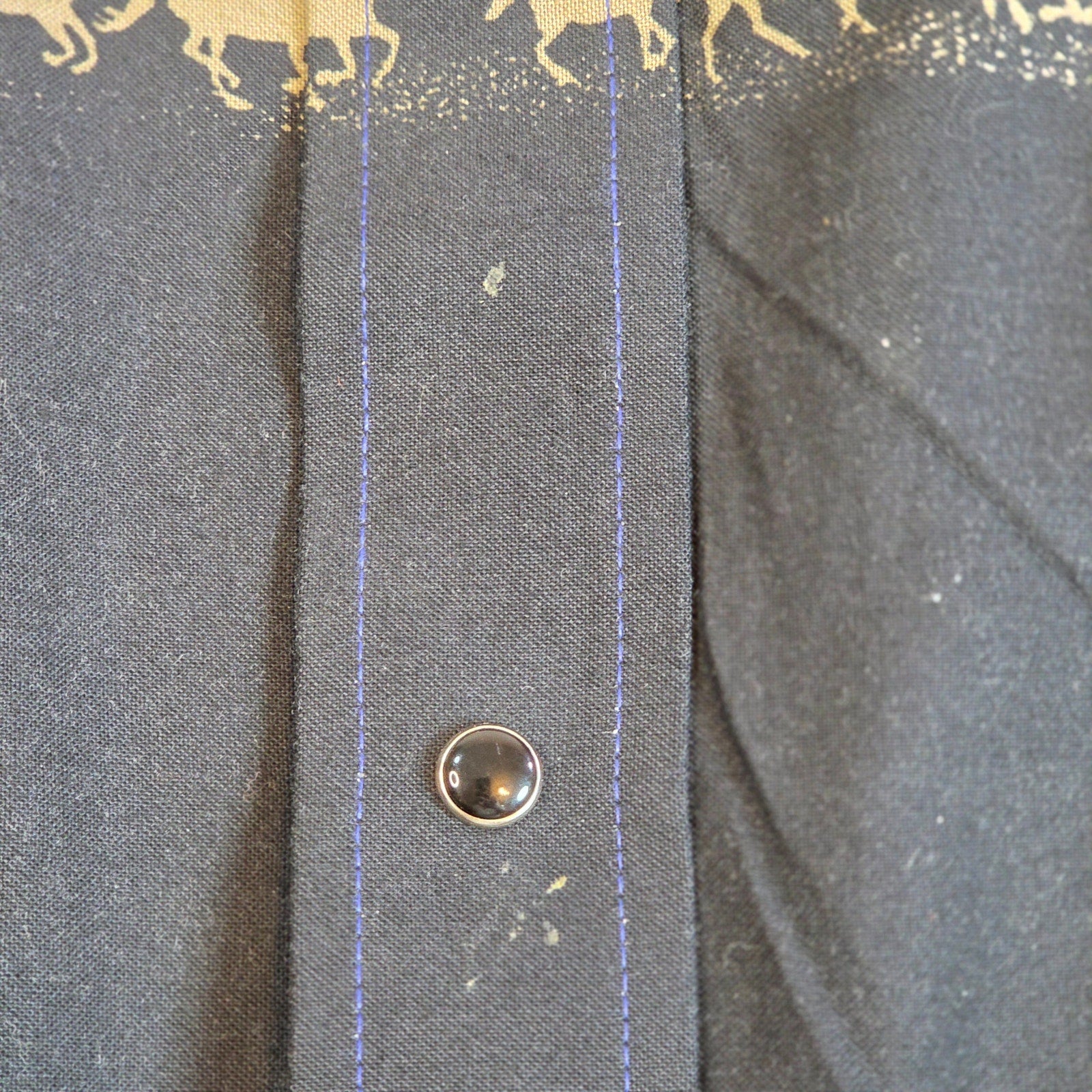 Vintage 90s Roper Western Shirt XL Horses Graphic Snap Button Made Korea