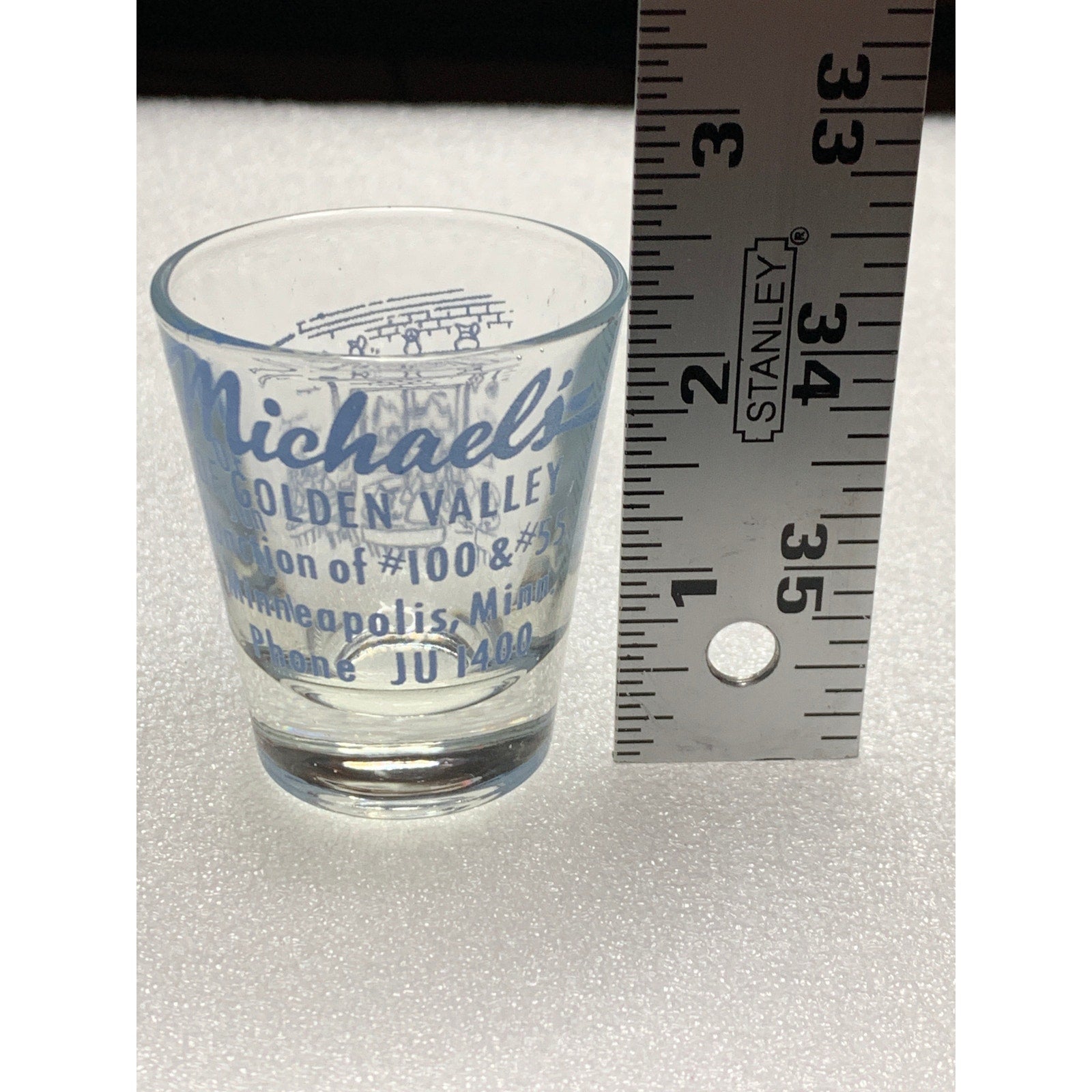 Vintage 1950s Michael’s Golden Valley MN Advertising Shot Glass JU 1400