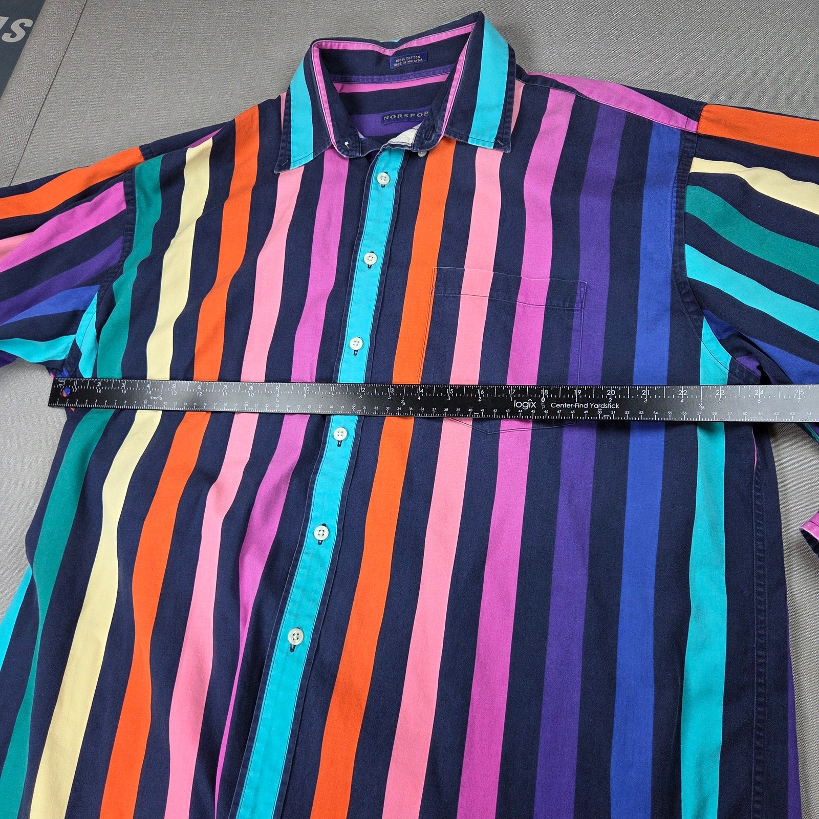 Norsport Mens L Multicolor Striped Button Down Shirt Cotton Malaysia Retro